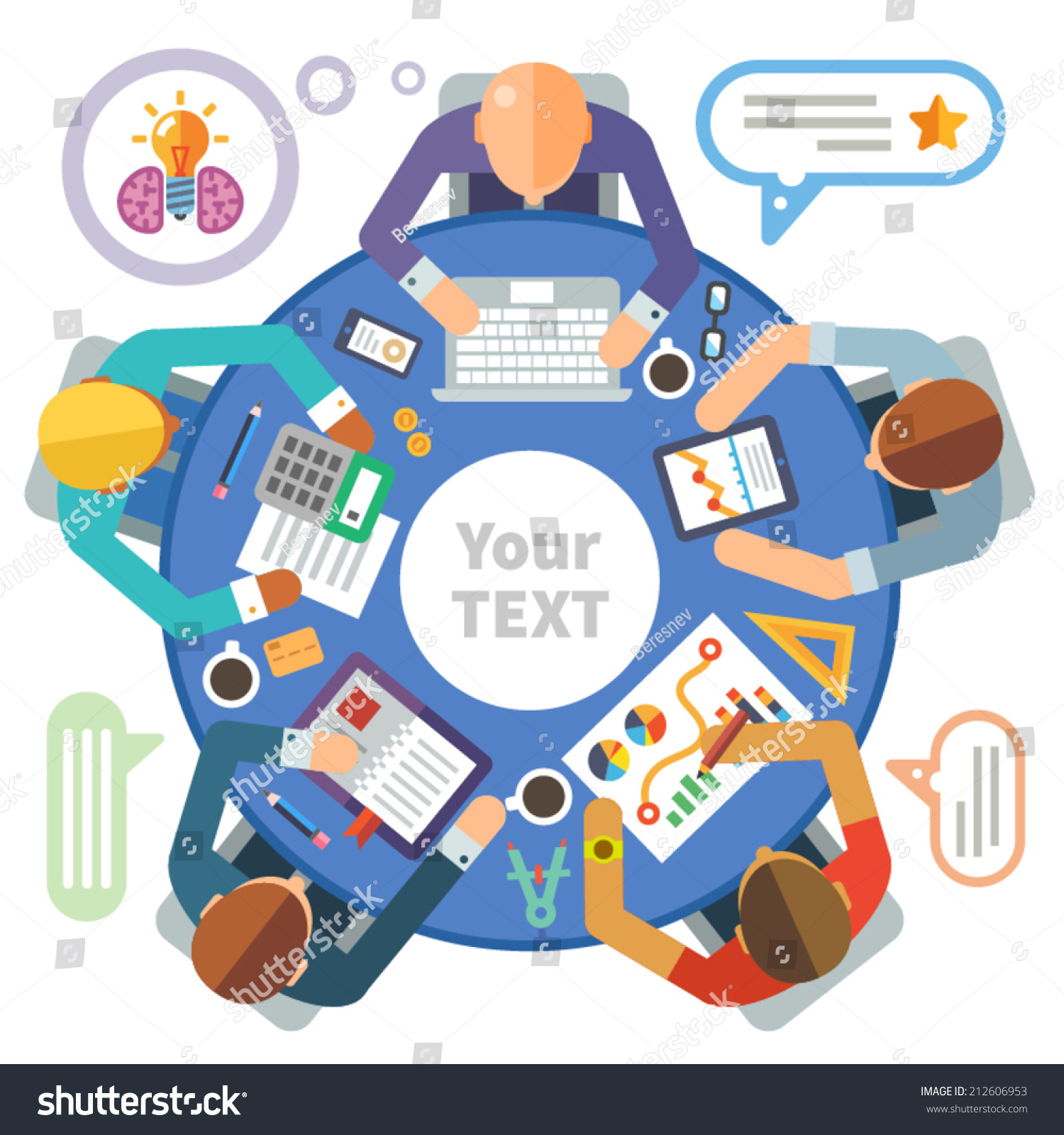 discussion vector table Illustration Stock Round Flat Meeting Business Vector