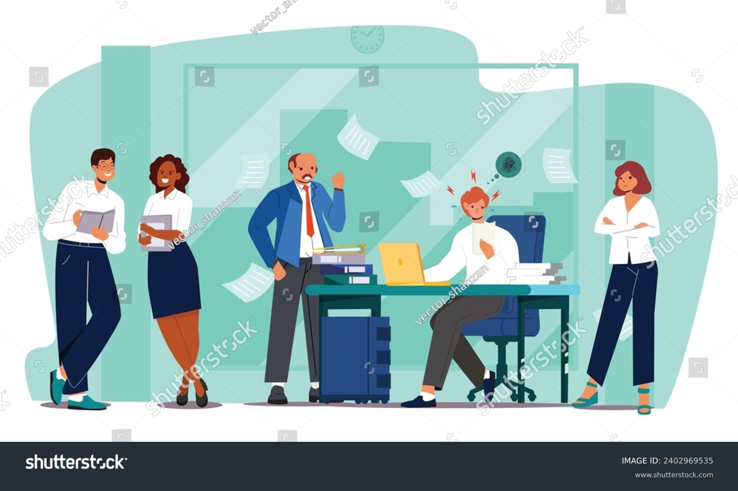 SVG of Business Men and Women Enemies or Opponents Arguing and Staring Bullied Person in Office. Quarrel or Work Conflict Between Colleagues or Workers Team svg