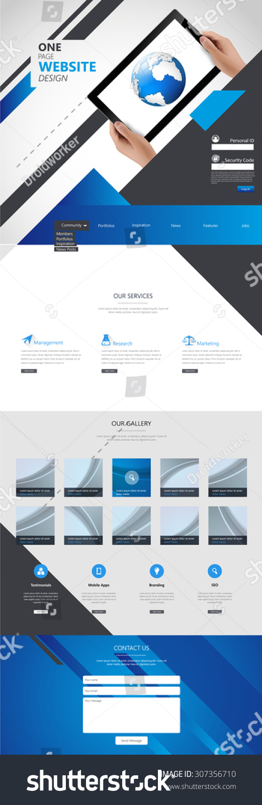 Business One Page Website Design Template Stock Vector 307356710 Shutterstock Single Page Business Website Template