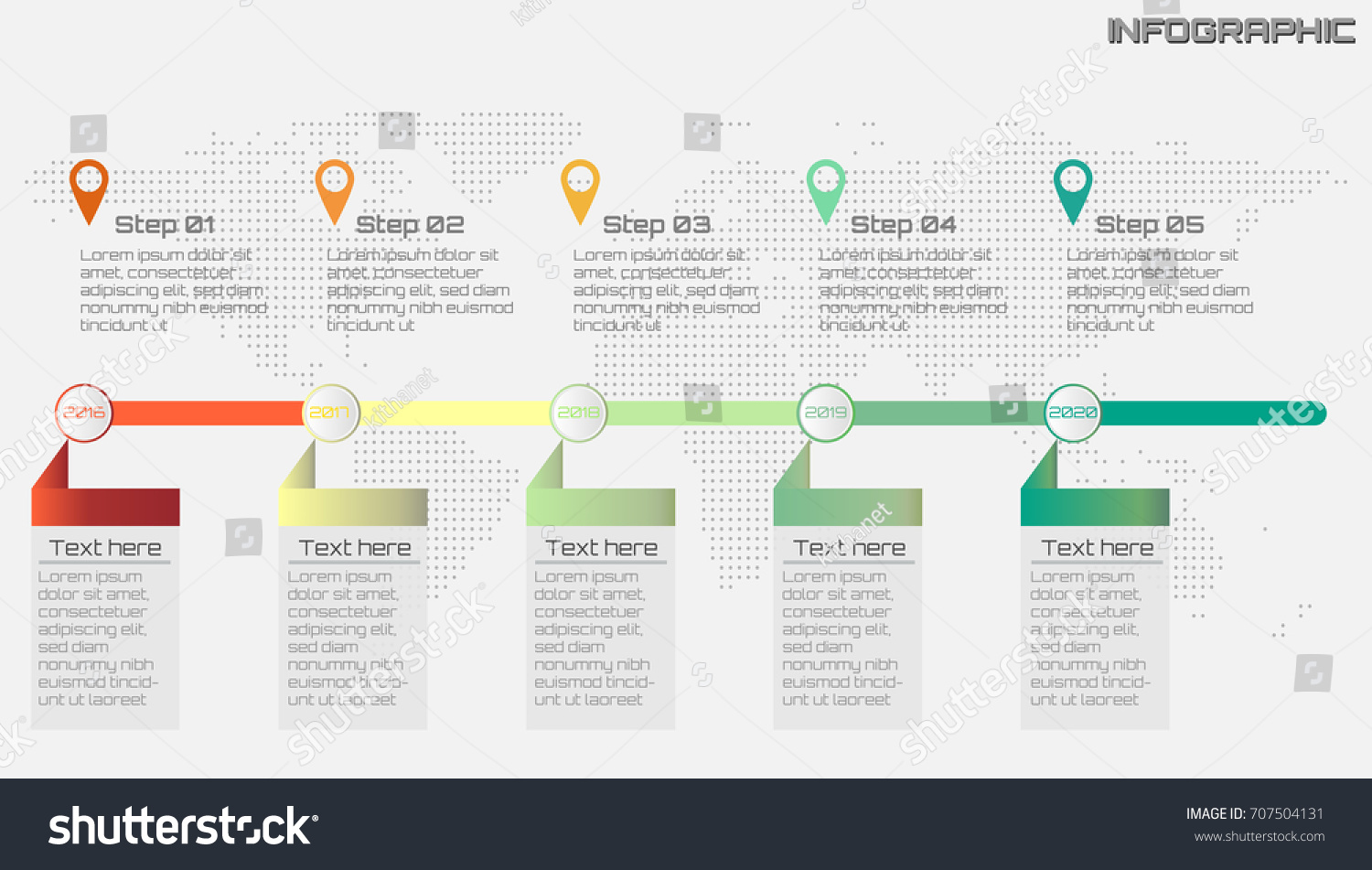 Business or process timeline infographics with icon, options and flow diagram, vector eps10 illustration