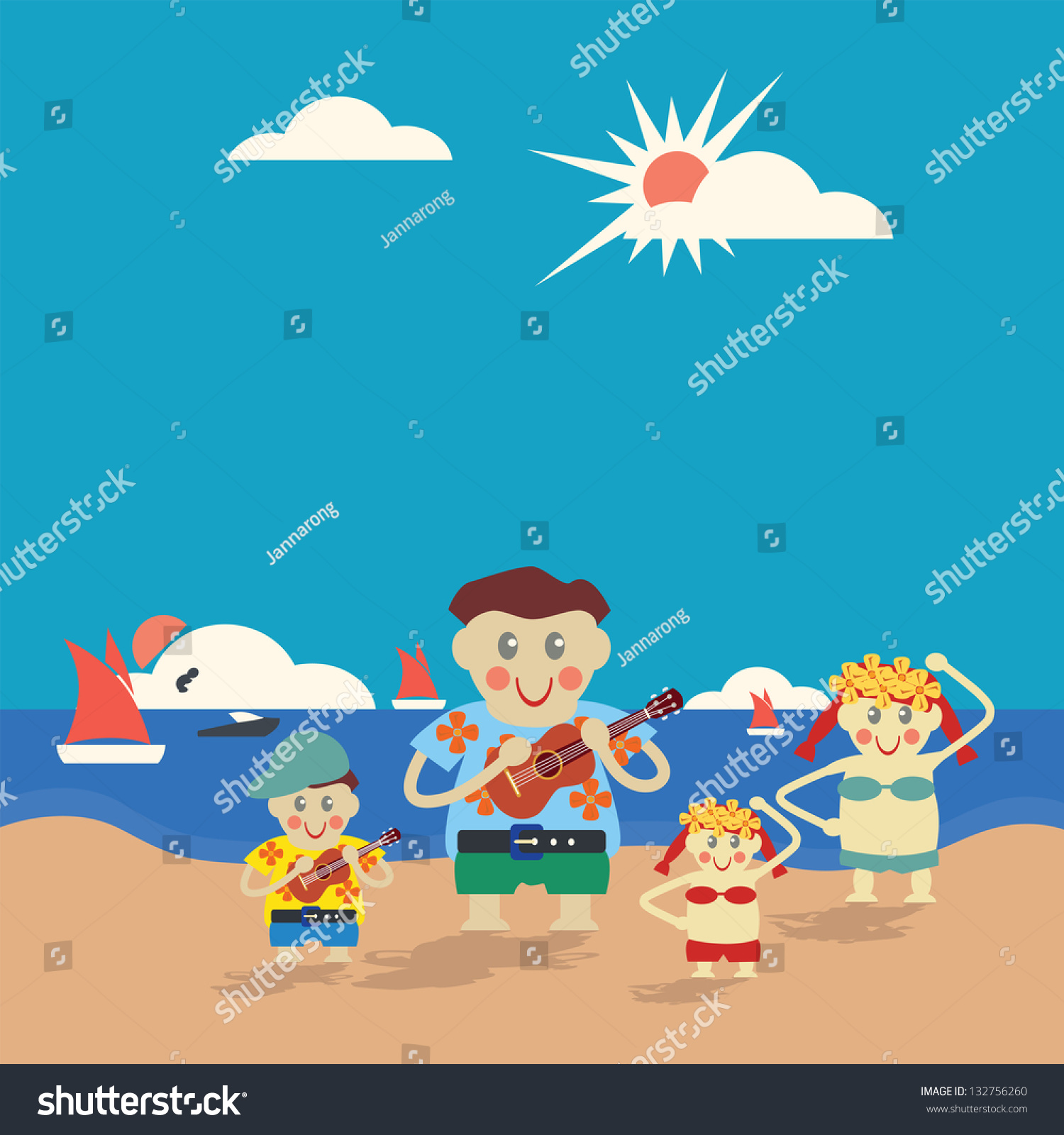 Business Parents Summer Sea Twin Boy Stock Vector Royalty Free