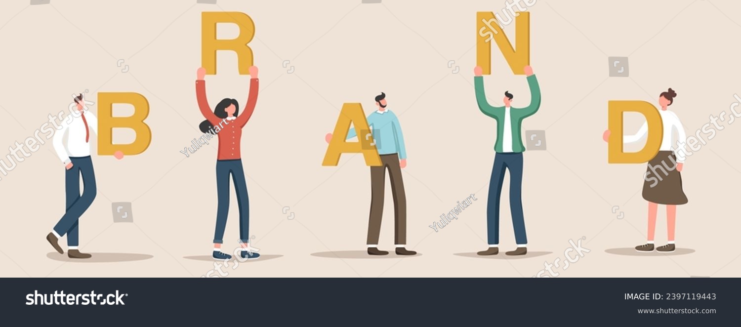 SVG of Business people create a brand, company personality development, teamwork and brainstorming to create a business and prosperity, cooperation or partnership, random people hold letters of word brand. svg