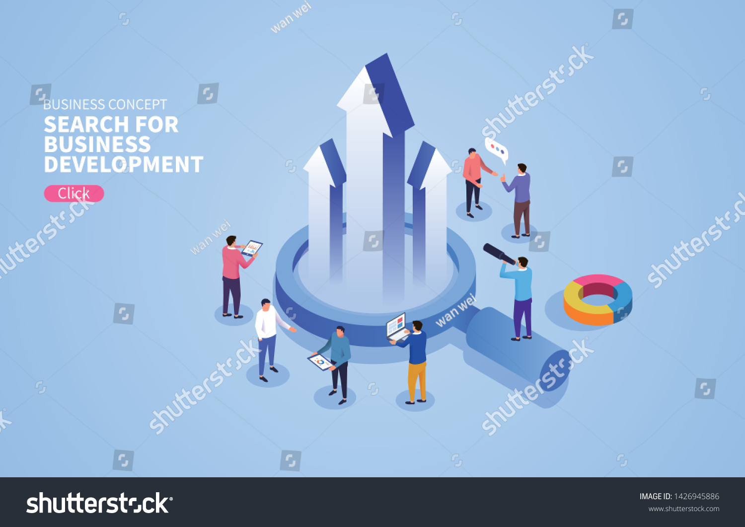 SVG of Business people discuss the business together around a magnifying glass svg