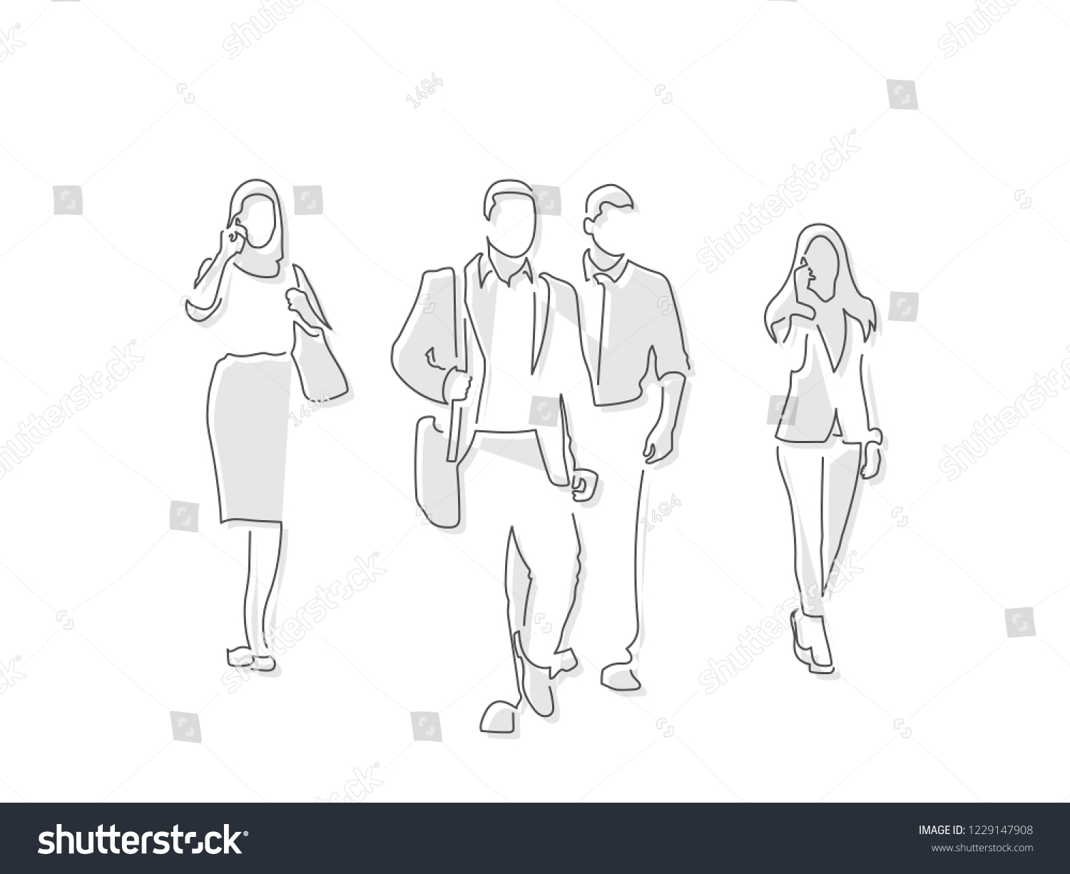 Business People Walking Isolated Line Drawing Stock Vector (royalty 