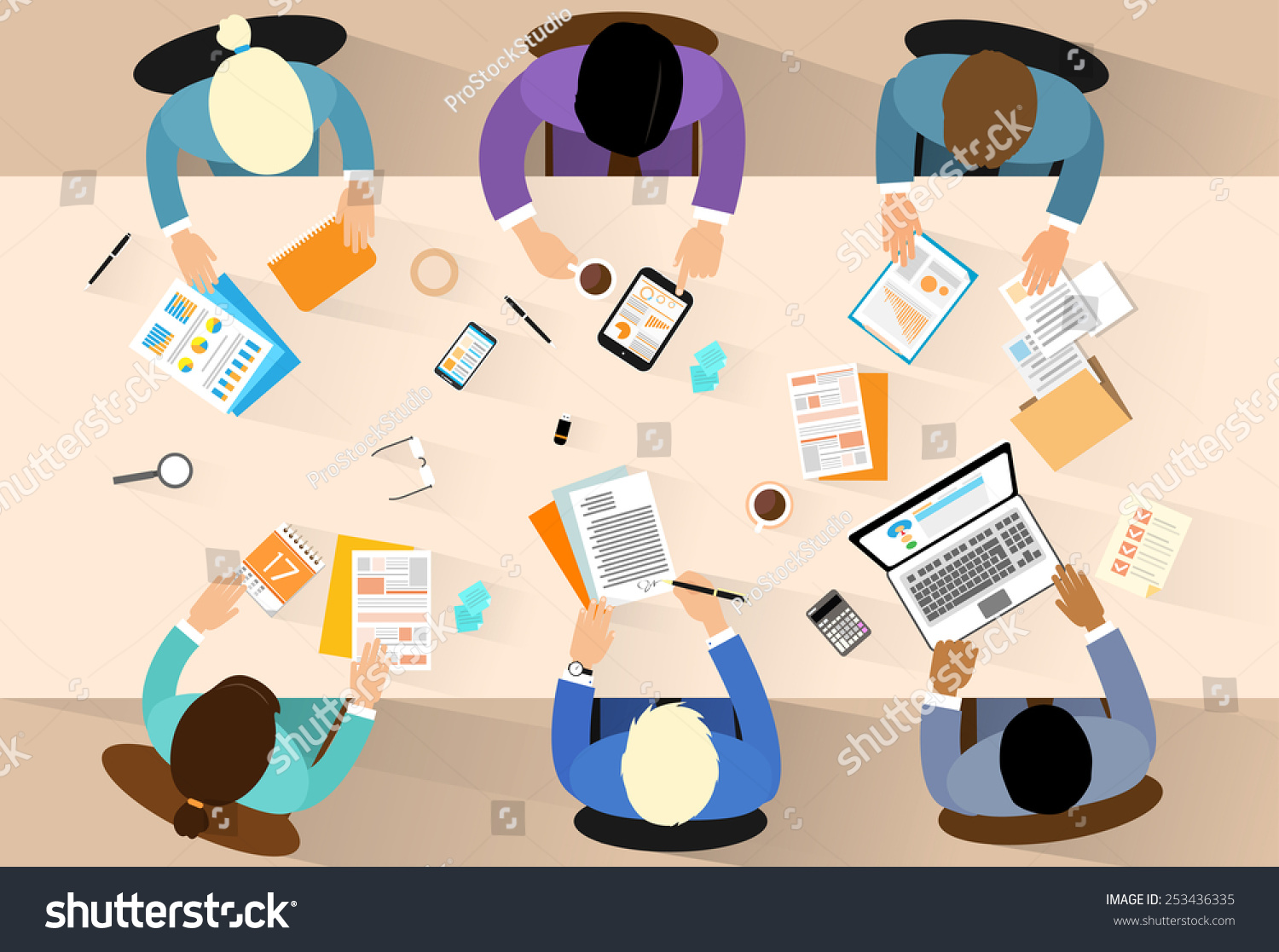 Business People Workplace Top Angle Above Stock Vector 253436335 ...