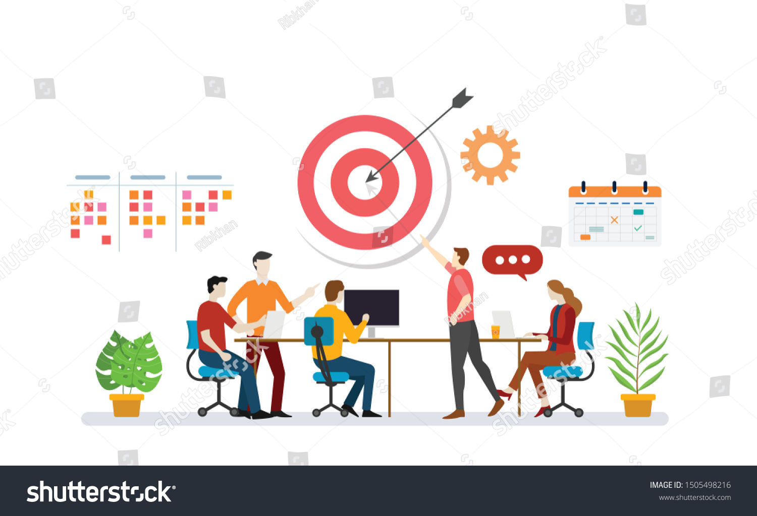 SVG of business plan target with team discussion to achieve target goals with to do list task and calendar icon - vector svg
