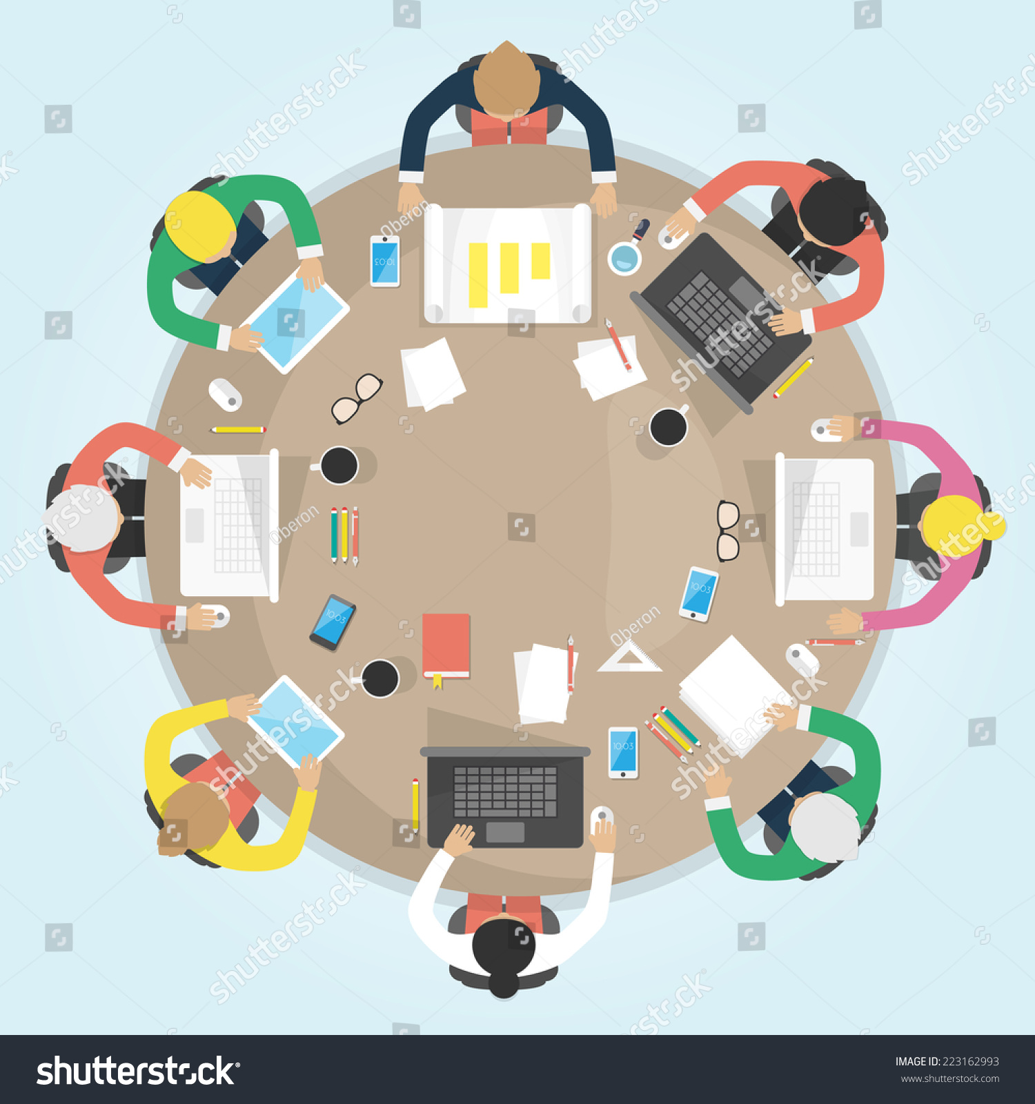 Business Round Table. Flat Design Vector Illustration. Meeting, Office ...