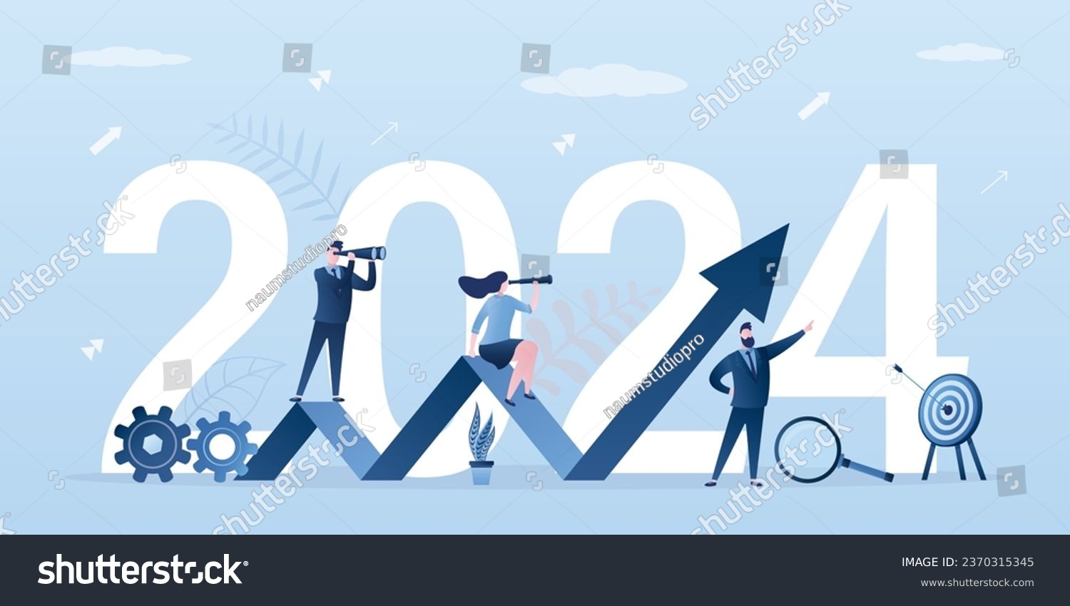 SVG of Business team seeking new opportunities. Leadership, global vision, business development. Happy new year 2024. Growth chart, future achievement. 2024 business goals concept. flat vector illustration svg