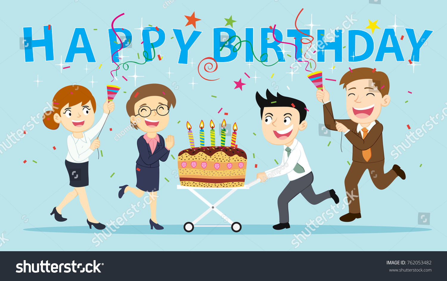 Business Team Happy Birthday Cake Illustration Stock Vector 762053482 ...