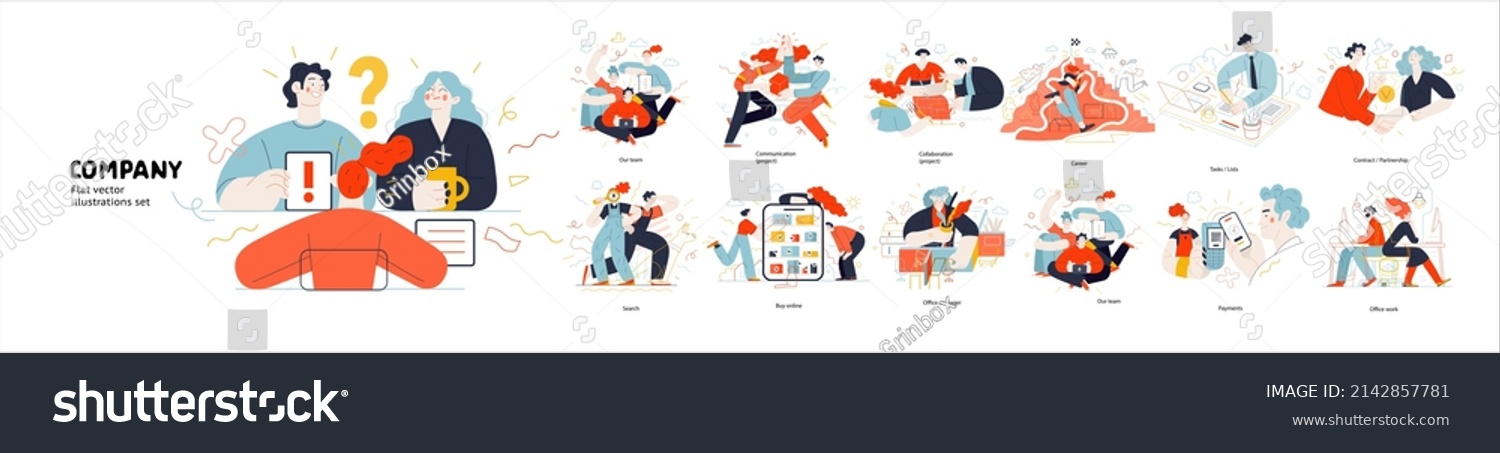 SVG of Business topics, company - modern outlined flat vector concept illustrations set, corporate Memphis style Business metaphor. svg