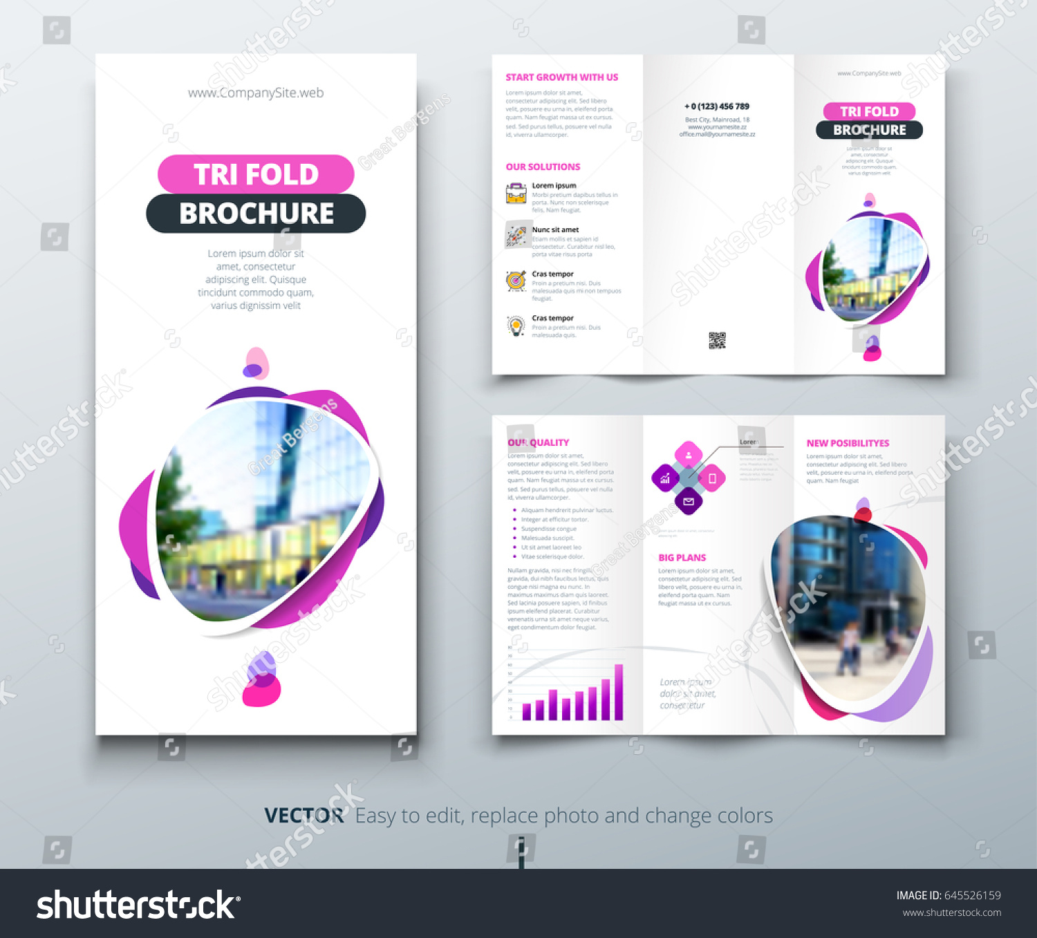 business tri fold brochure design pink stock vector royalty free