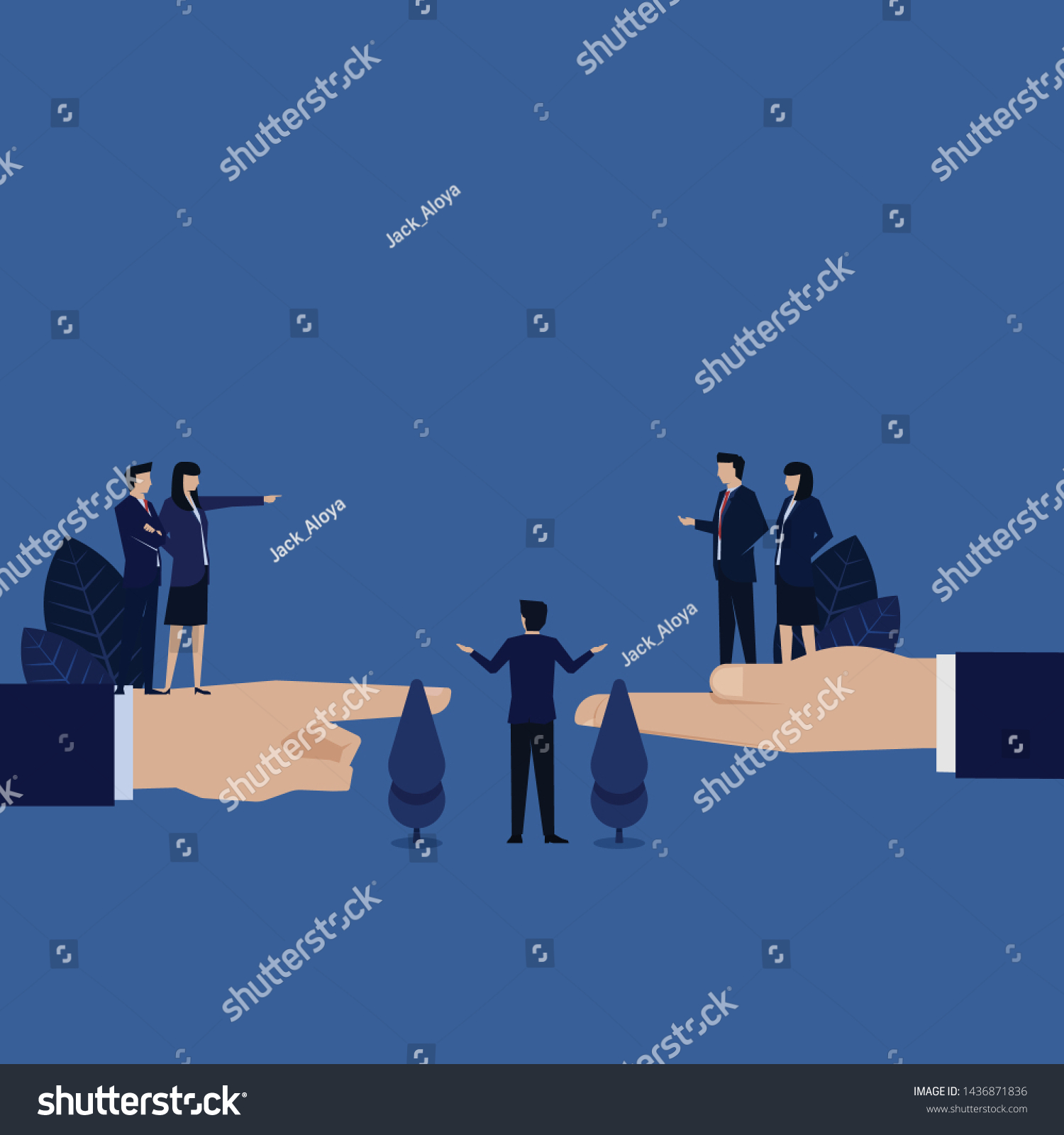 SVG of Business woman accuse other and manager reconcile both side metaphor of mediation. Illustration For Wallpaper, Banner, Background, Book Illustration, And Web Landing Page. svg
