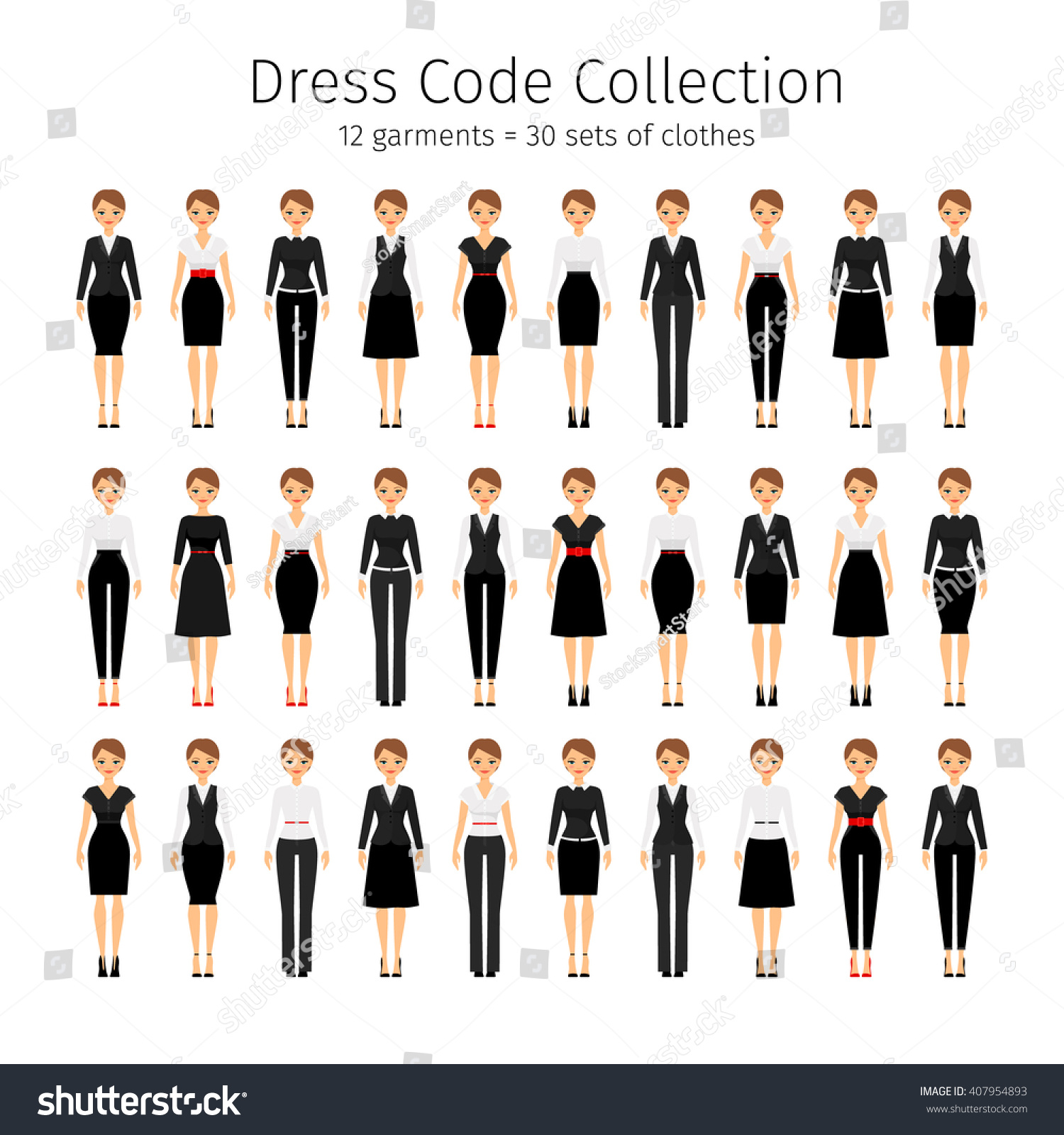 Business Woman Collection Women Dress Code Stock Vector 407954893 ...