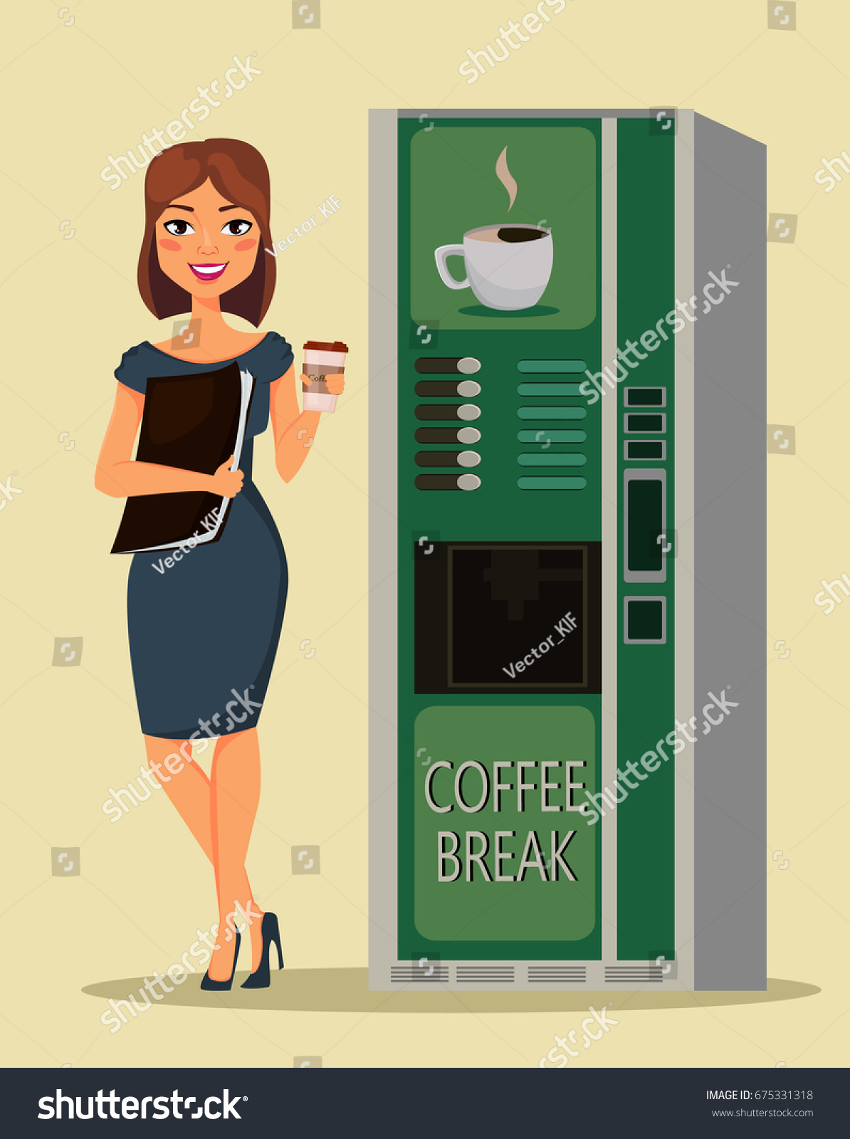 Business Woman Drinking Coffee Near Coffee Stock Vector (Royalty Business Woman Drinking Coffee Near Coffee Stock Vector (Royalty