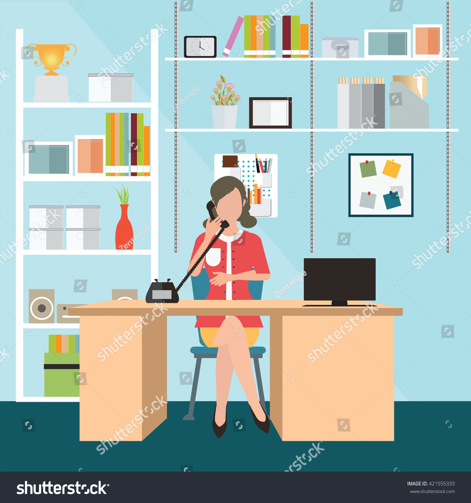 Business Woman Talking On Phone Office Stock Vector (Royalty Free ...