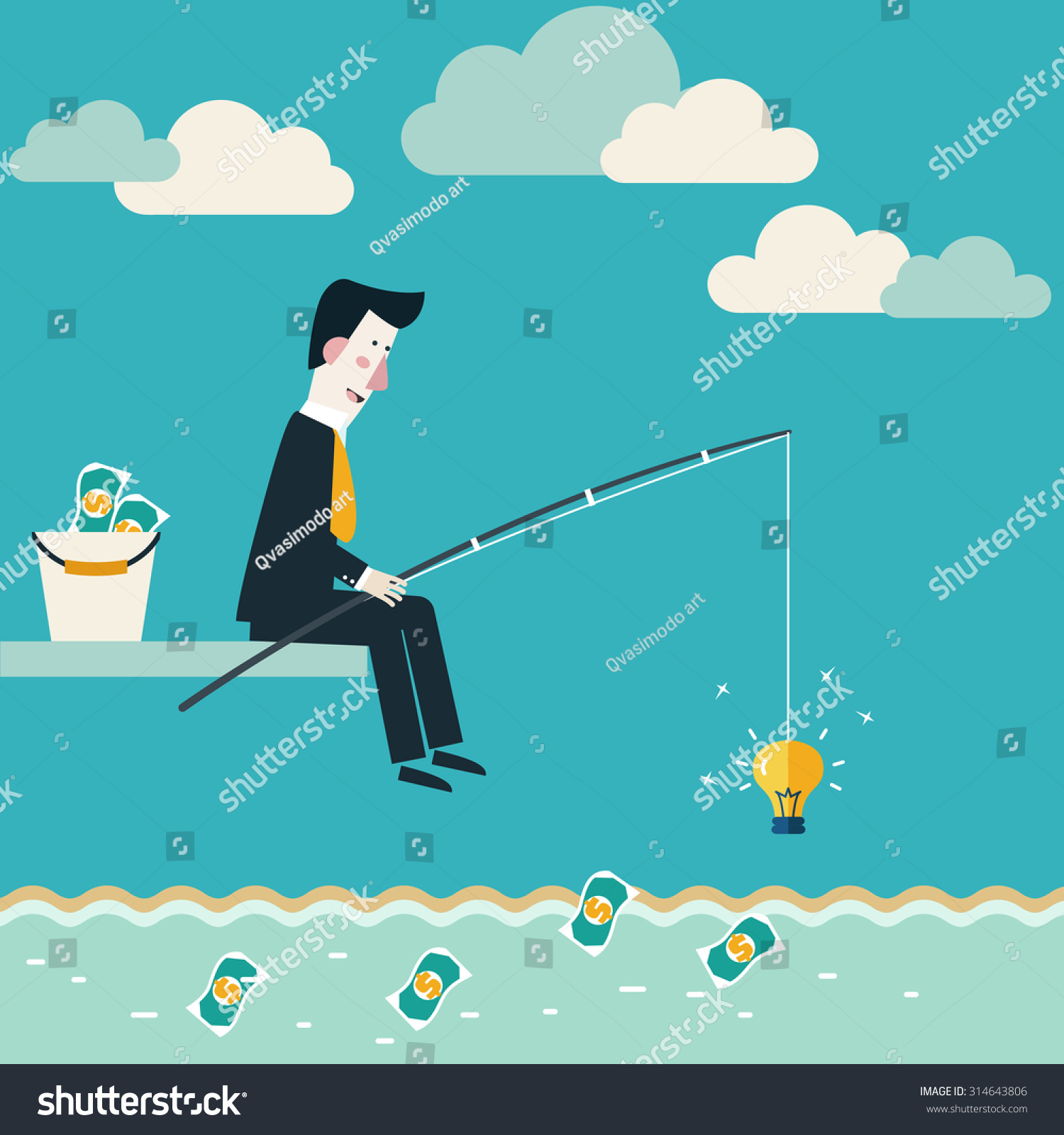 SVG of Businessman fishing dollar money. Innovation, strategy and investment concept. Idea attracting money and money attracting ideas. Make money from idea concept. Vector modern design svg