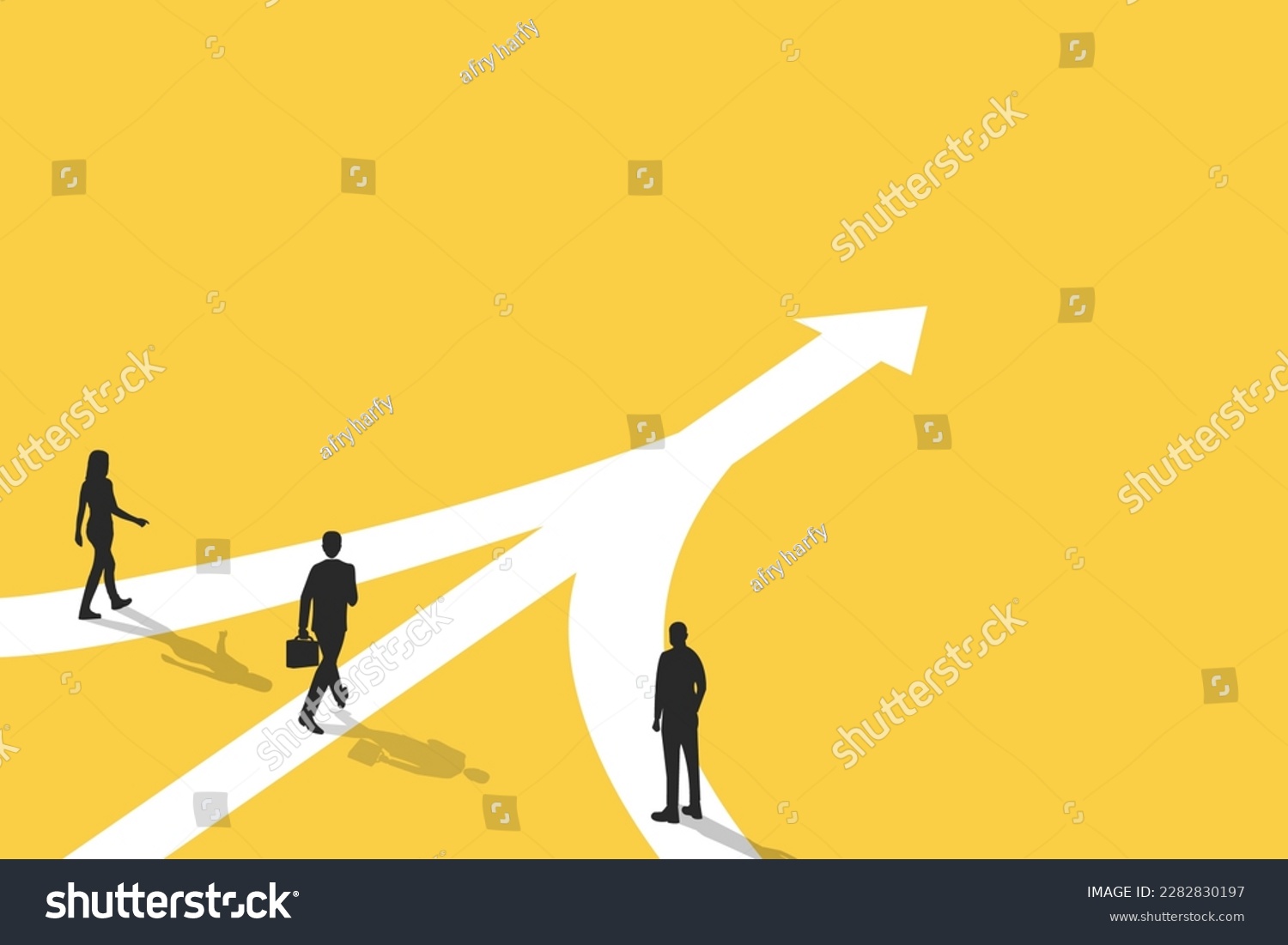 SVG of Businessman follow a arrows for business opportunities. visionary leadership different business routes but same destination. Symbol of ambition, motivation and long road ahead svg