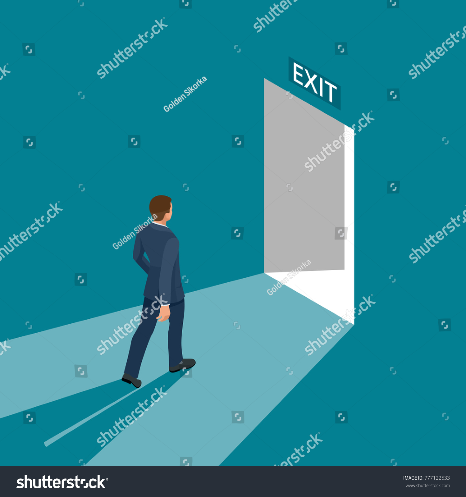 Businessman Going Exit Door Sign Emergency Stock Vector (Royalty Free ...