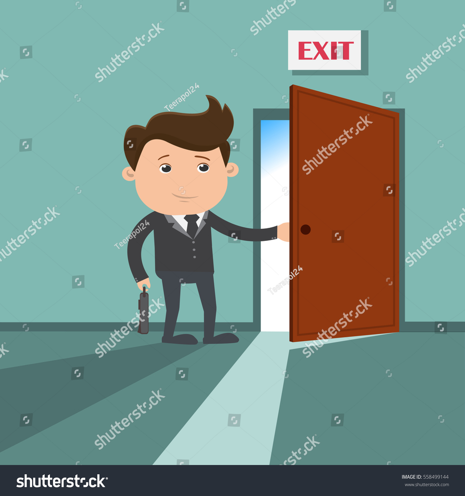Businessman going to the exit - vector illustration