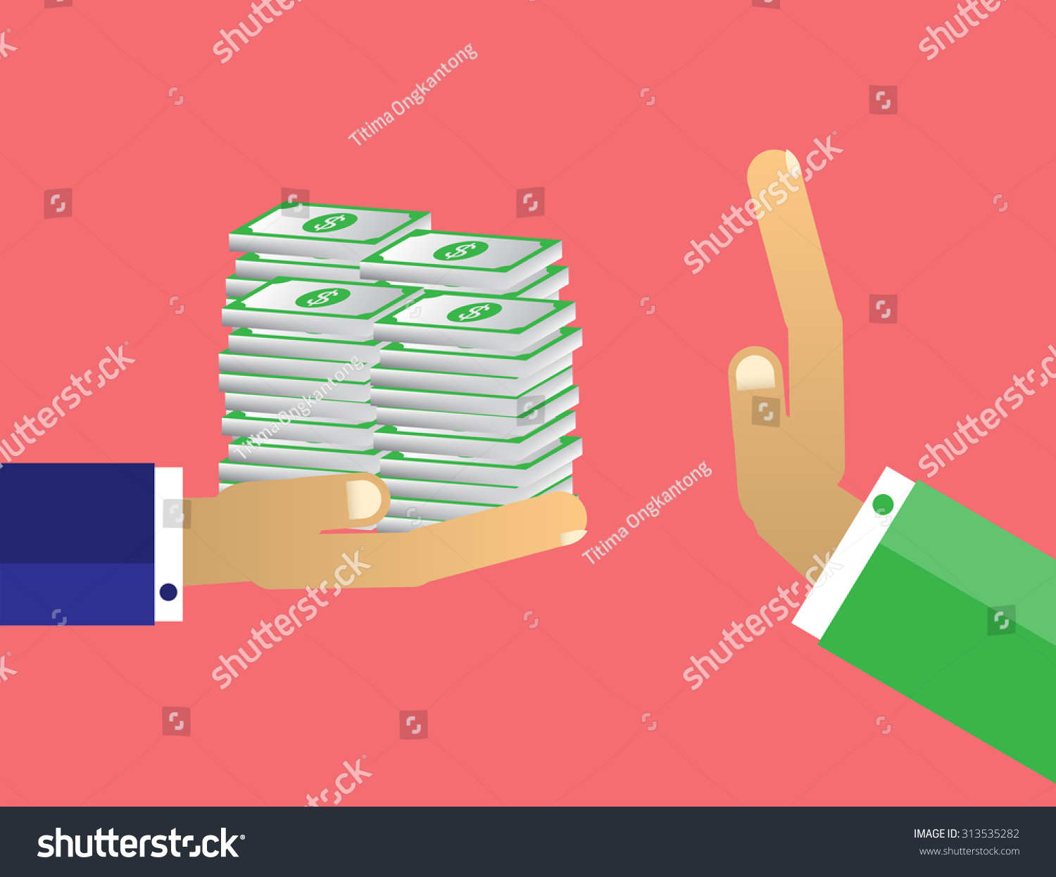 Businessman Hand Refusing The Offered Bribe Money Vector Illustration ...