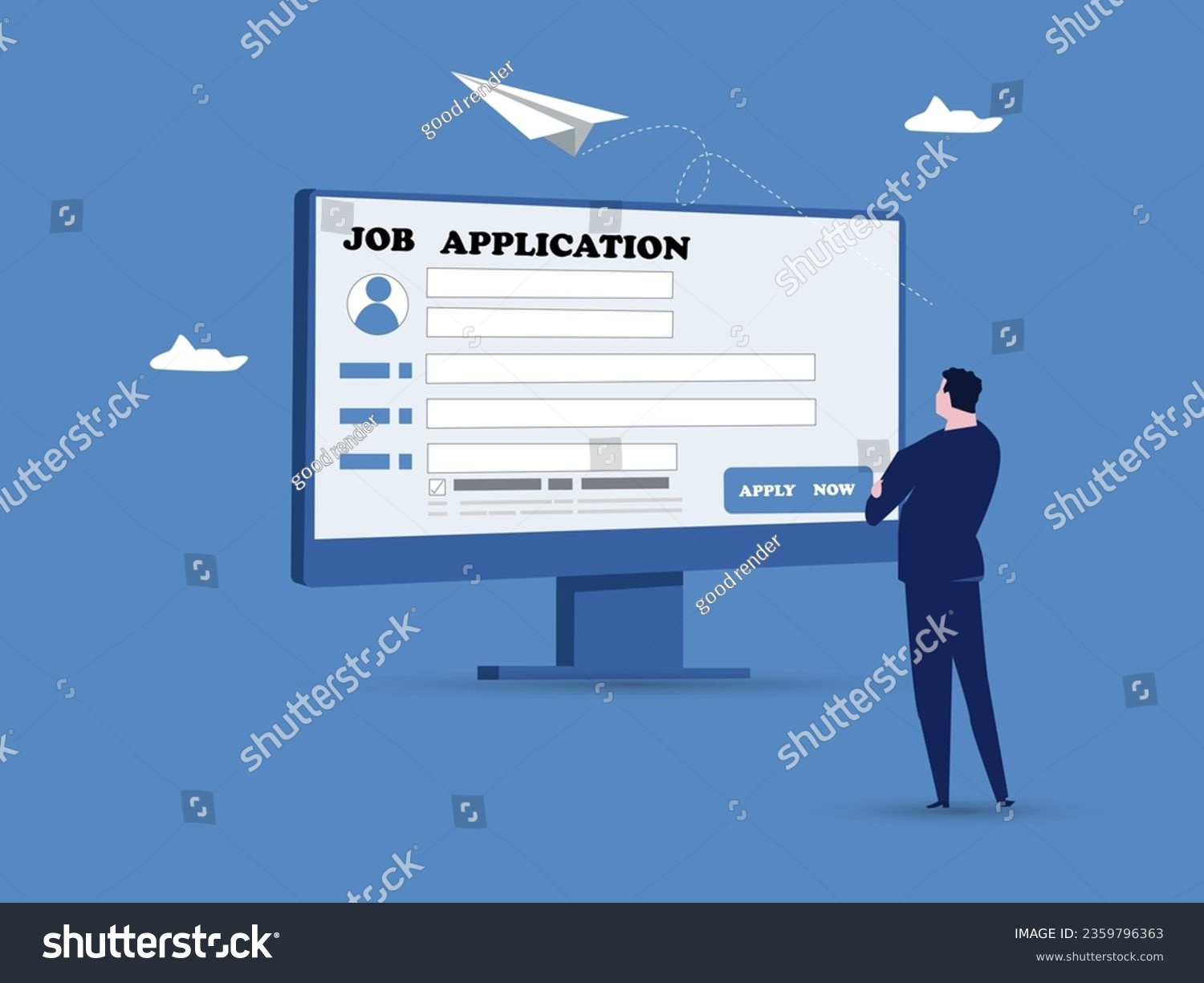 SVG of Businessman hold pencil fill in computer job application form.Online job application, career or employment submission form, candidate recruitment, job search or resume and CV document upload concept. svg