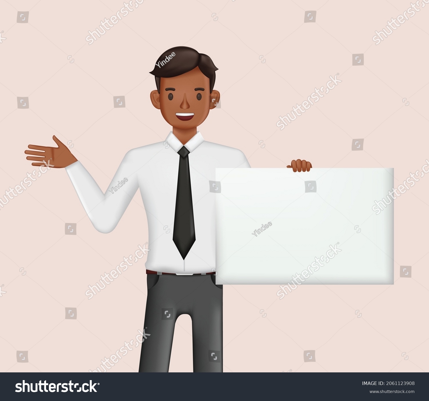 Businessman Holding Blank Sign Presentation Character Stock Vector ...