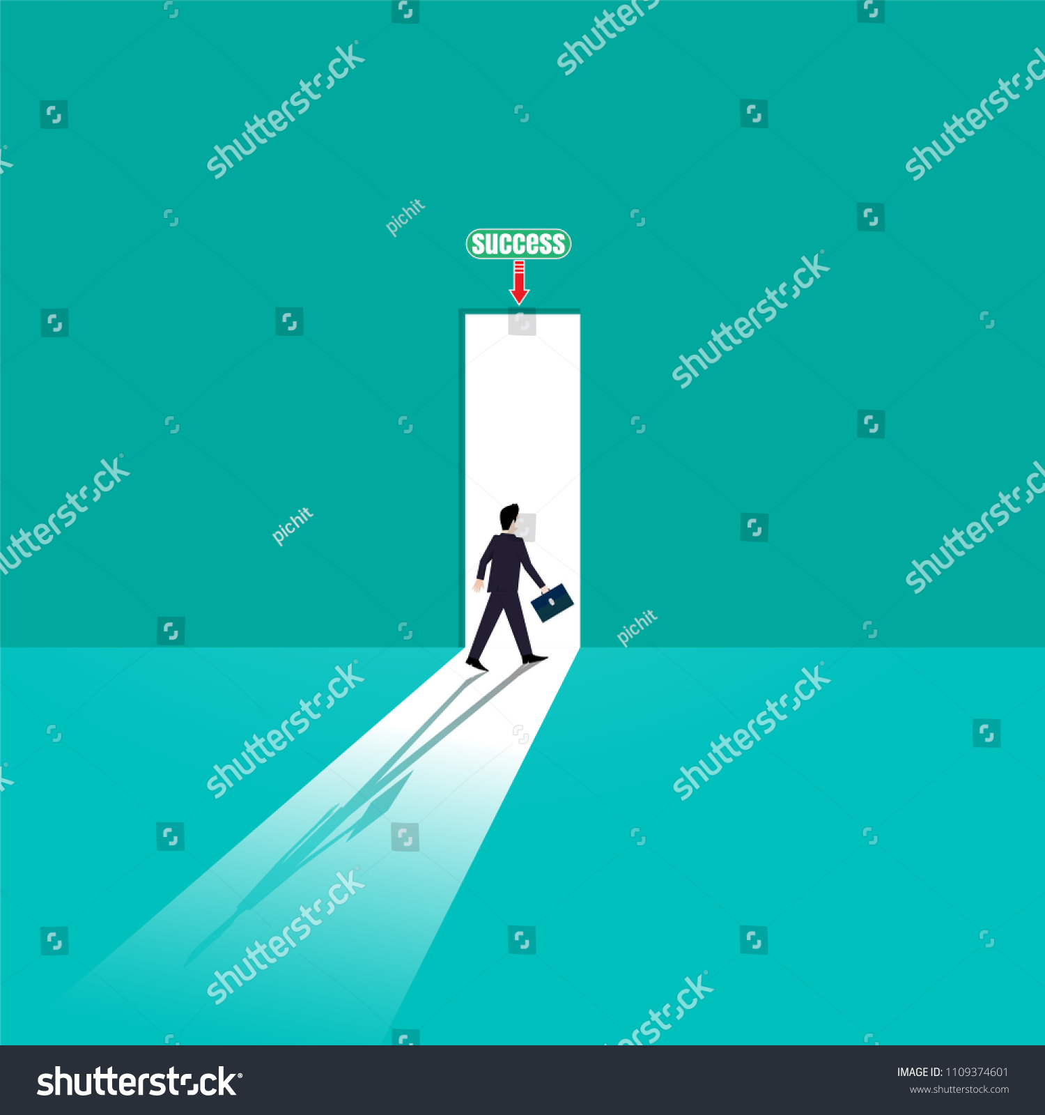 Businessman Walking Door Success Concept Illustration Stock Vector ...