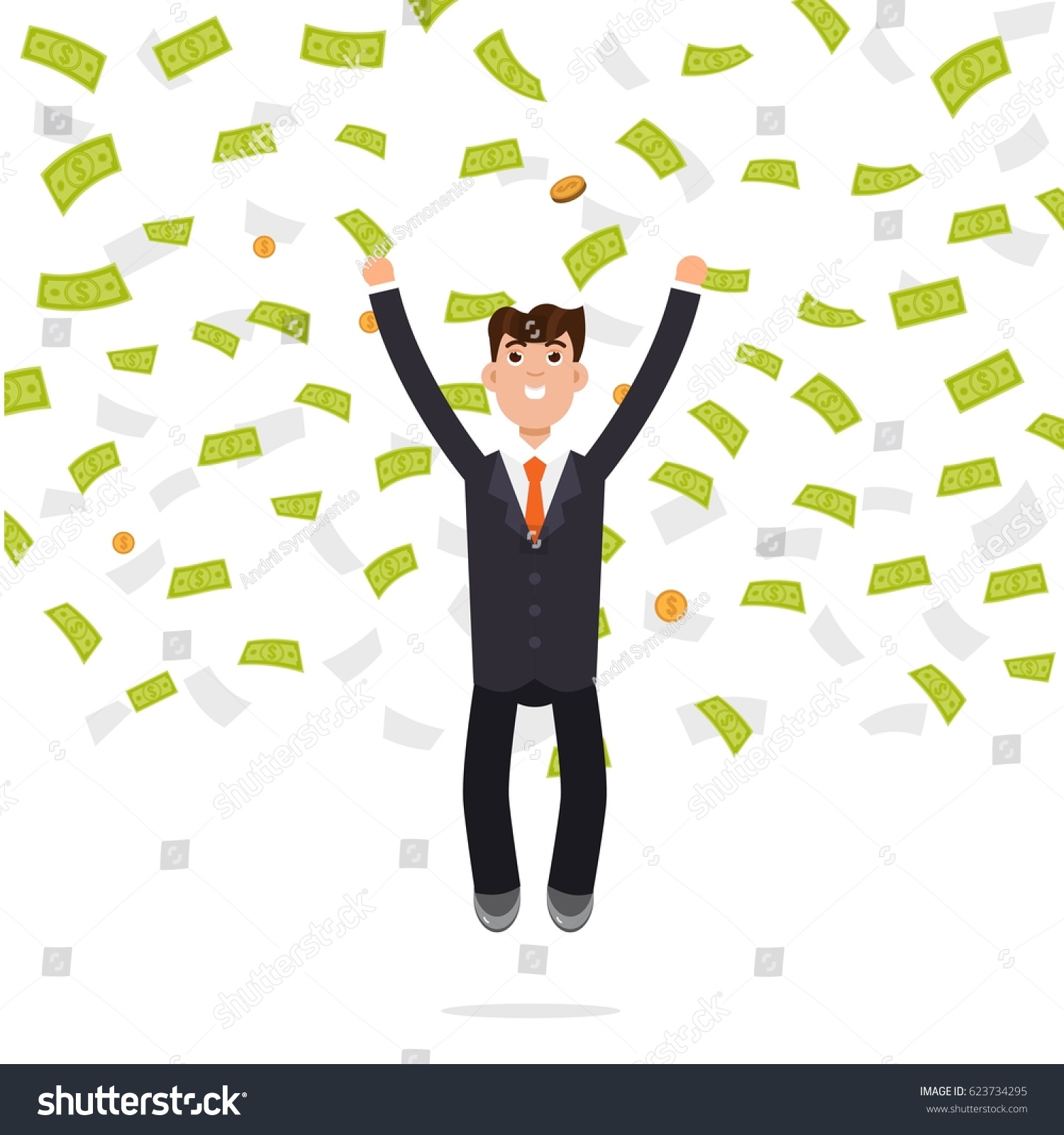 Businessman Jumping Money Rain Finance Teamwork Stock Vector (Royalty ...