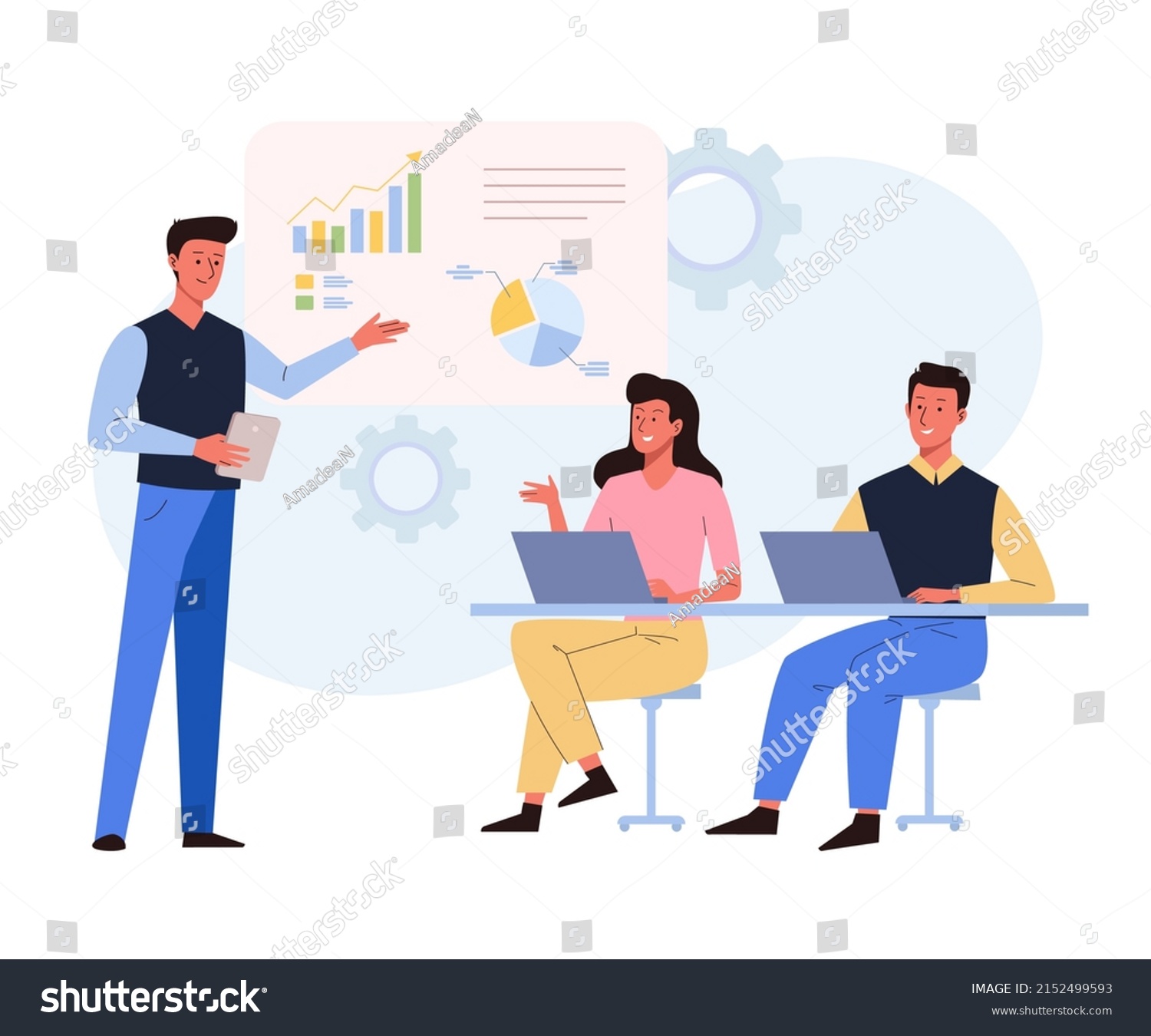 Businessman Making Presentation Explaining Charts On Stock Vector ...