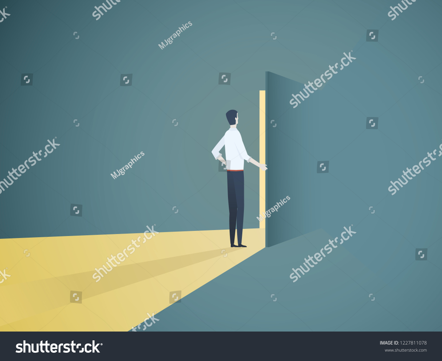 Businessman Opening Door Vector Concept Symbol Stock Vector (Royalty ...