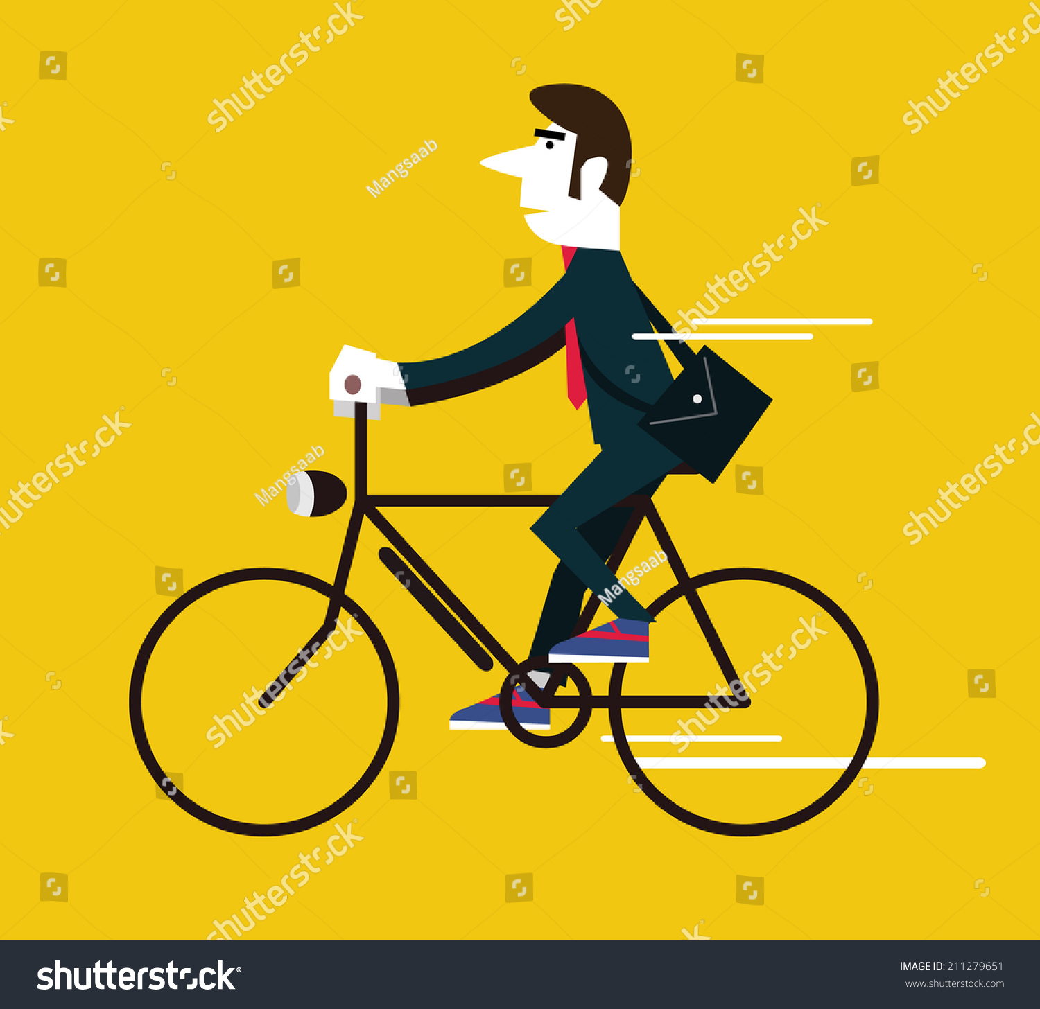 Businessman Riding A Vintage Bike. Flat Design Element .Vector ...