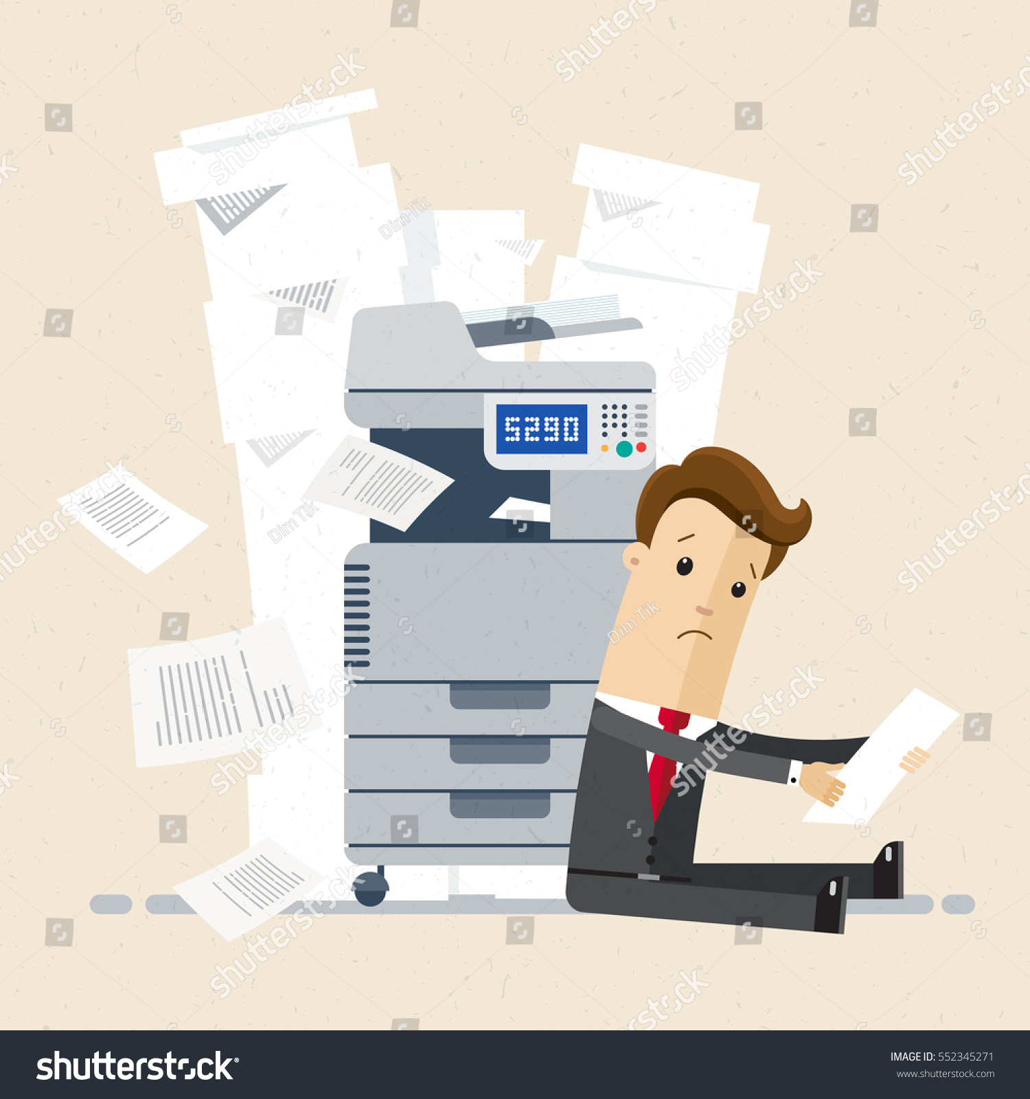 Businessman Sitting On Floor Near Printer Stock Vector (Royalty Free ...