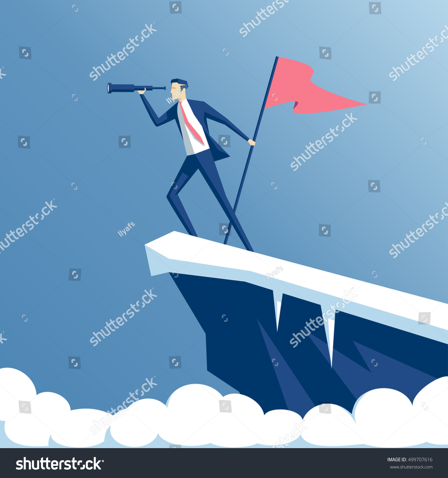 Businessman Standing On Top Mountain Flag Stock Vector (Royalty Free ...