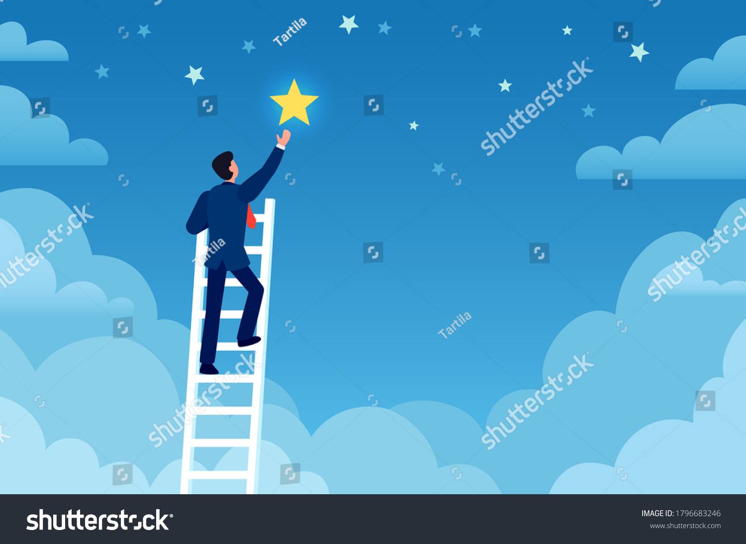 Businessman Success Man On Ladder Reaches Stock Vector (Royalty Free ...