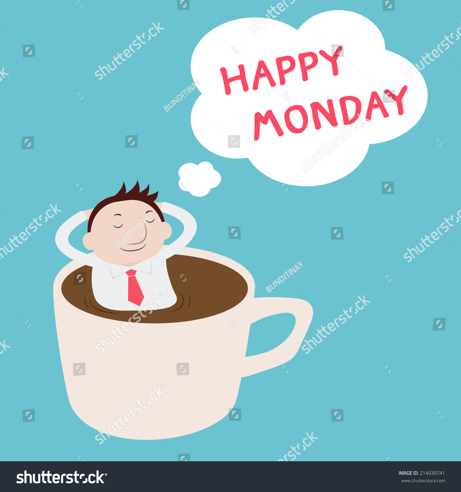 Businessman Thinking Happy Monday On A Cup - Vector - 214039741 ...