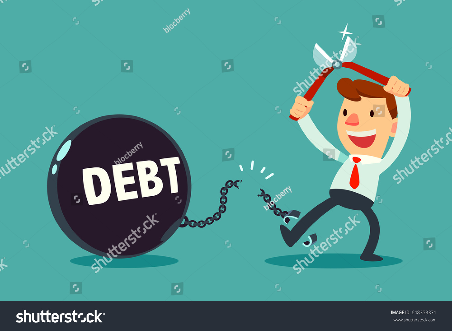 businessman use pliers to cut the chain and free himself from debt metal ball. Financial freedom concept. 