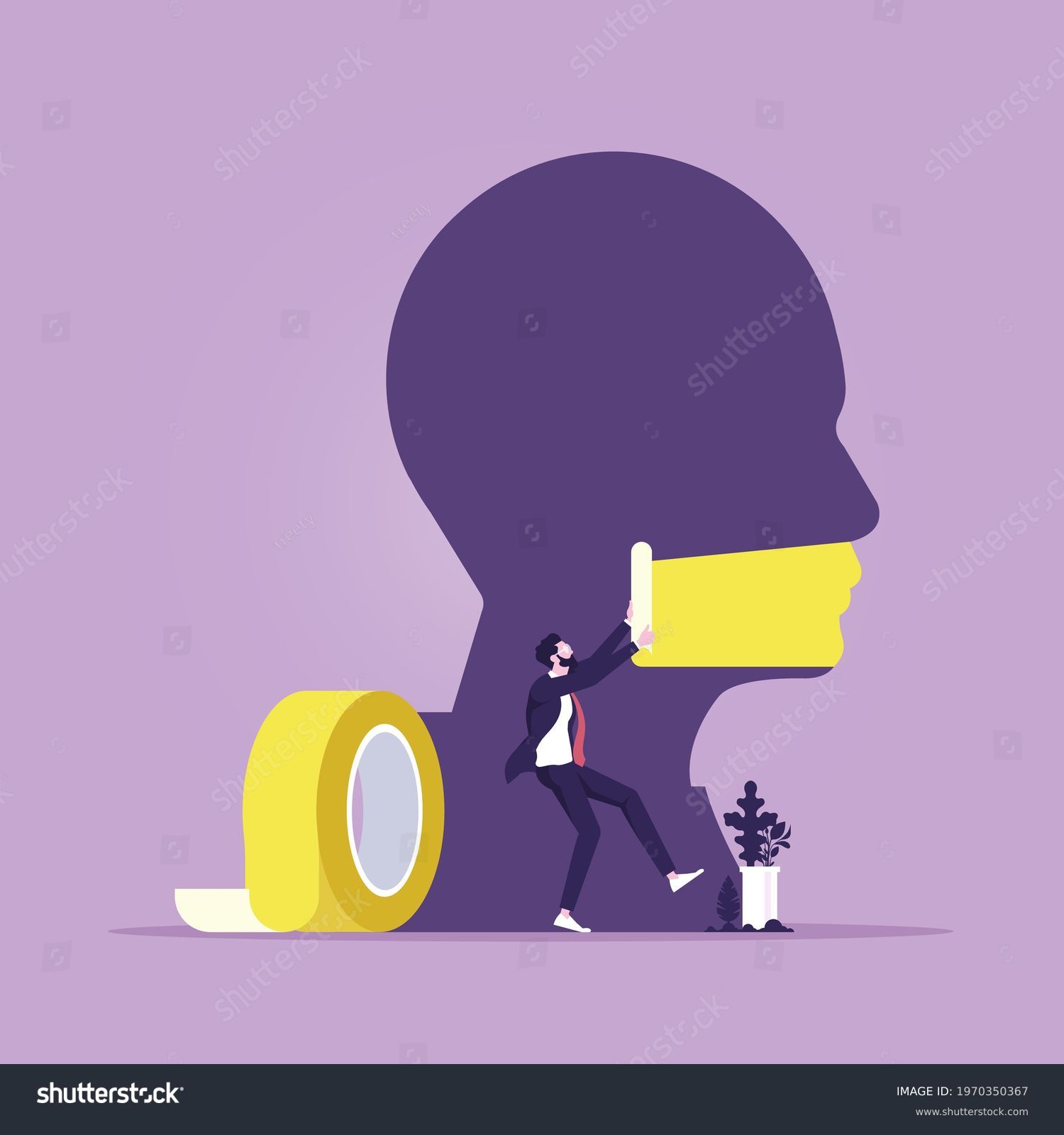 SVG of Businessman use tape to seal the giant's mouth with tape sealed mouth, No comment svg