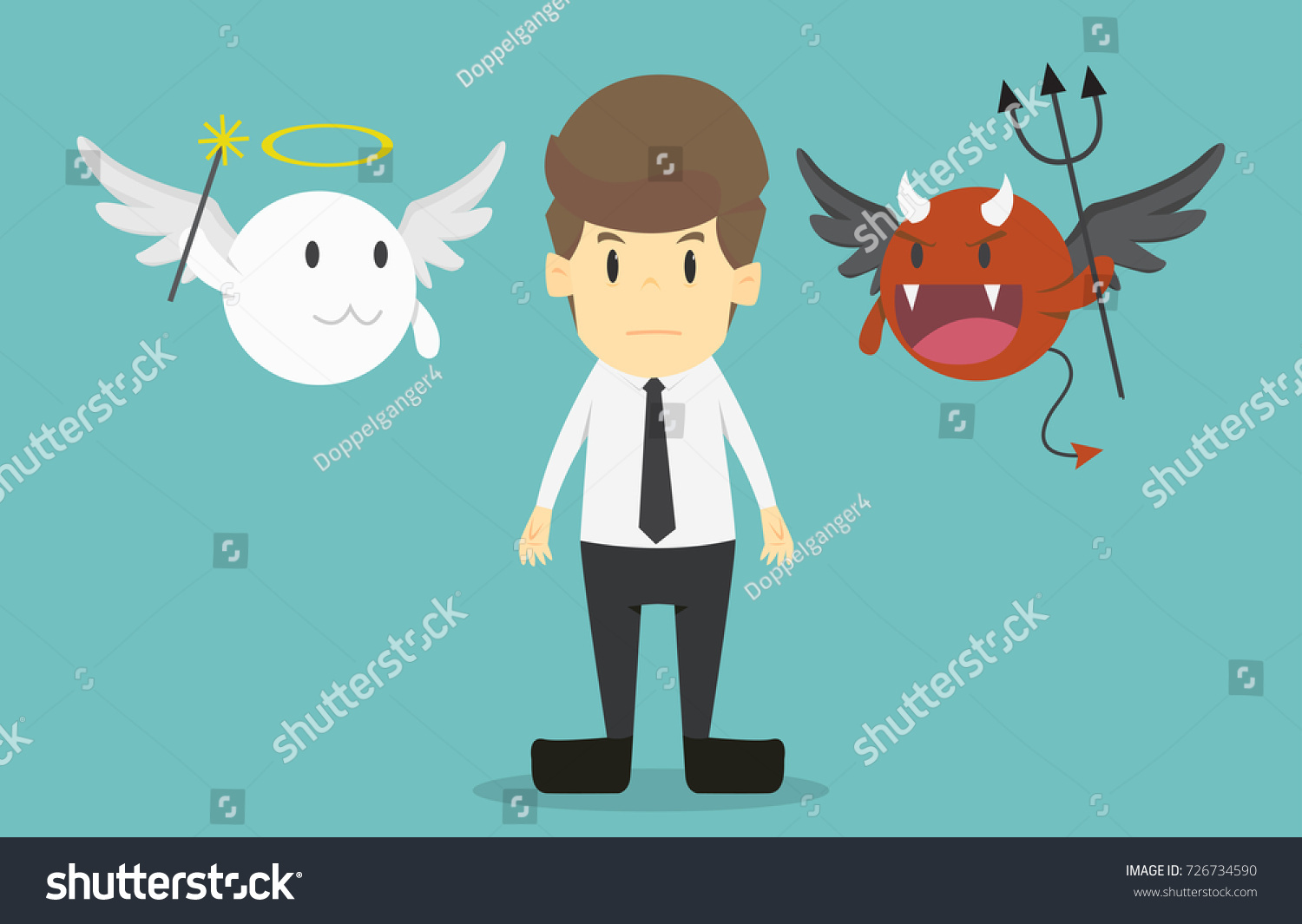 SVG of Businessman with angel and devil on his shoulders.Cartoon of business success is the concept of the man characters business, the mood of people, can be used as a background,banner.illustration vector
 svg