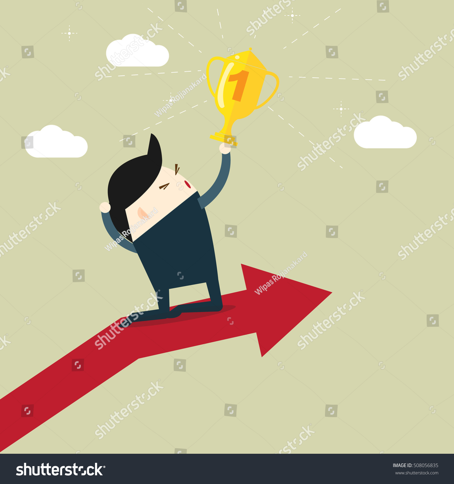 Businessman Growing Graph Hold No1 Cup Stock Vector Royalty Free