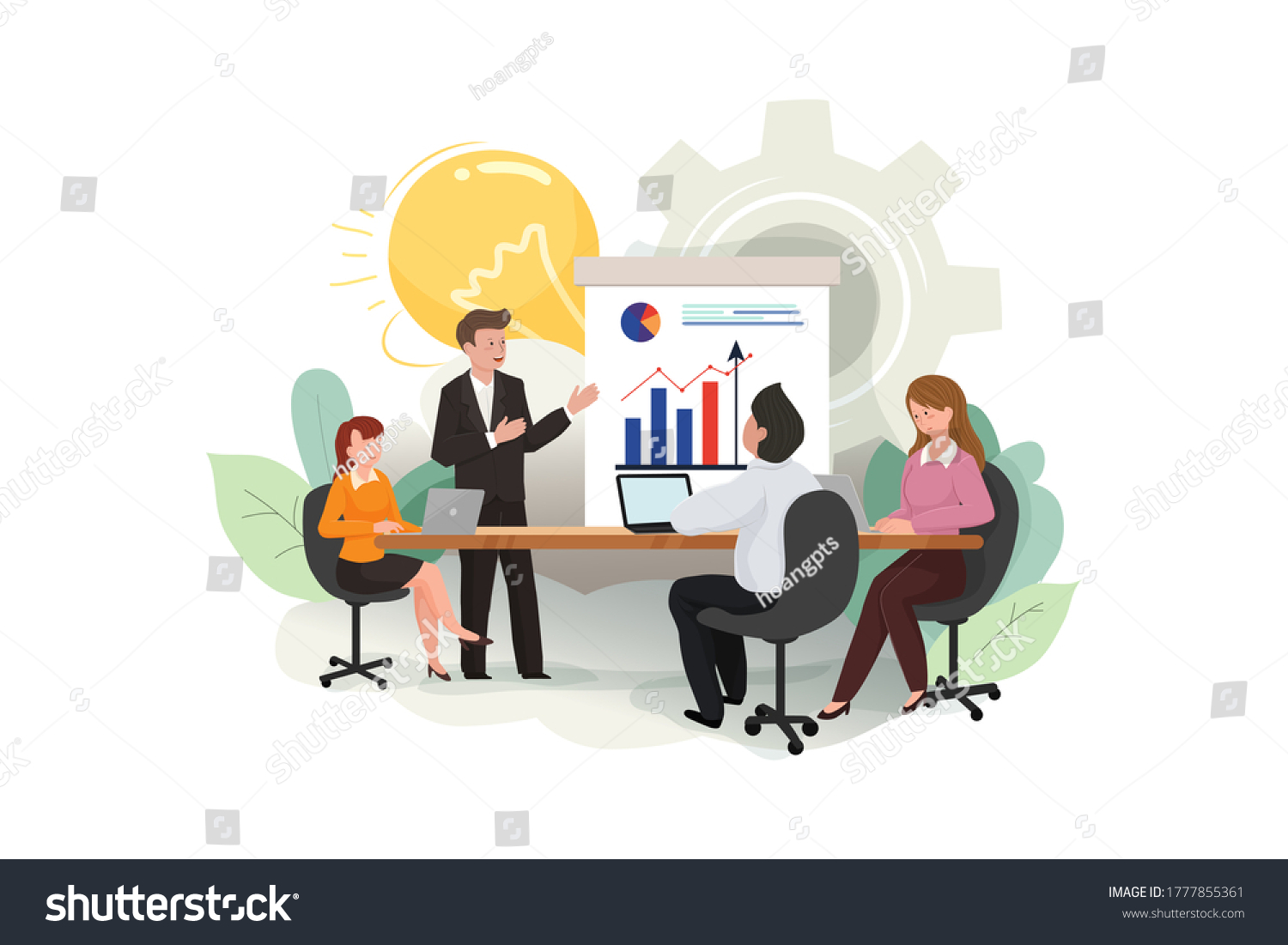 SVG of Businessmen and businesswomen meeting brainstorming ideas conducting business presentation. Vector Illustration concept.  svg