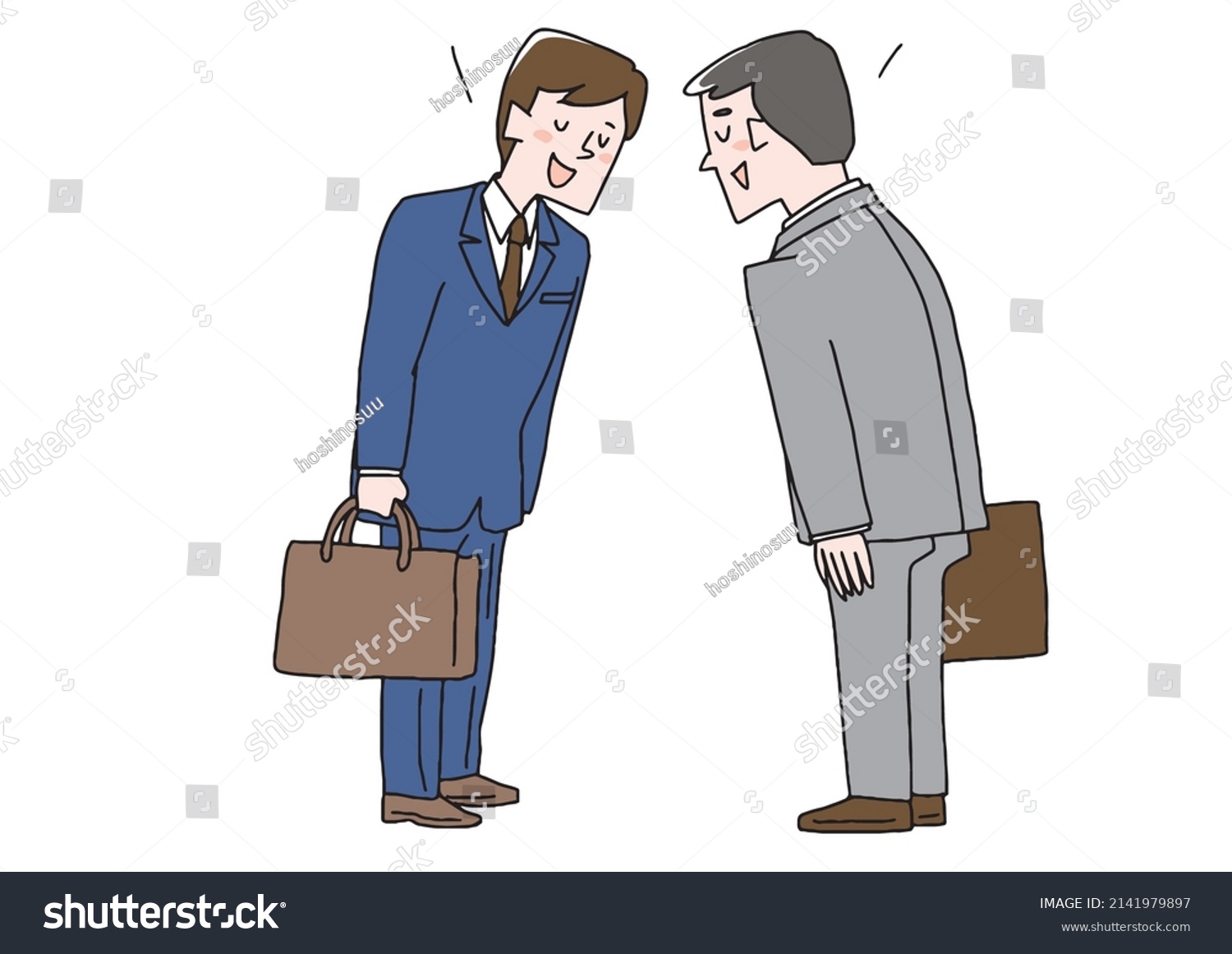 Businessmen Bowing Each Other Comical Handwritten Stock Vector (Royalty ...