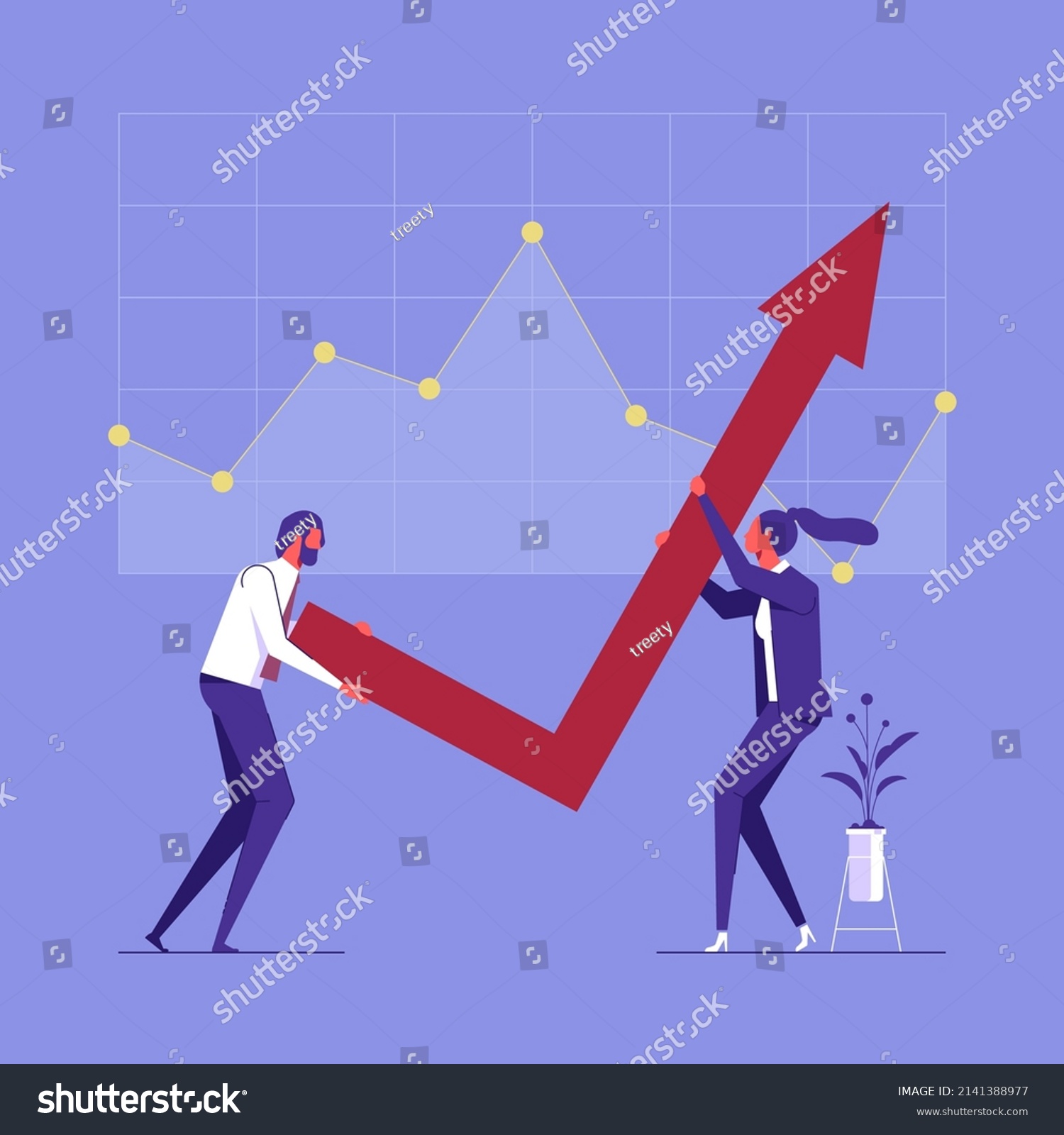 SVG of Businesspeople couple rising up growing arrow, teamwork, financial growth concept, business people correcting direction of arrow svg