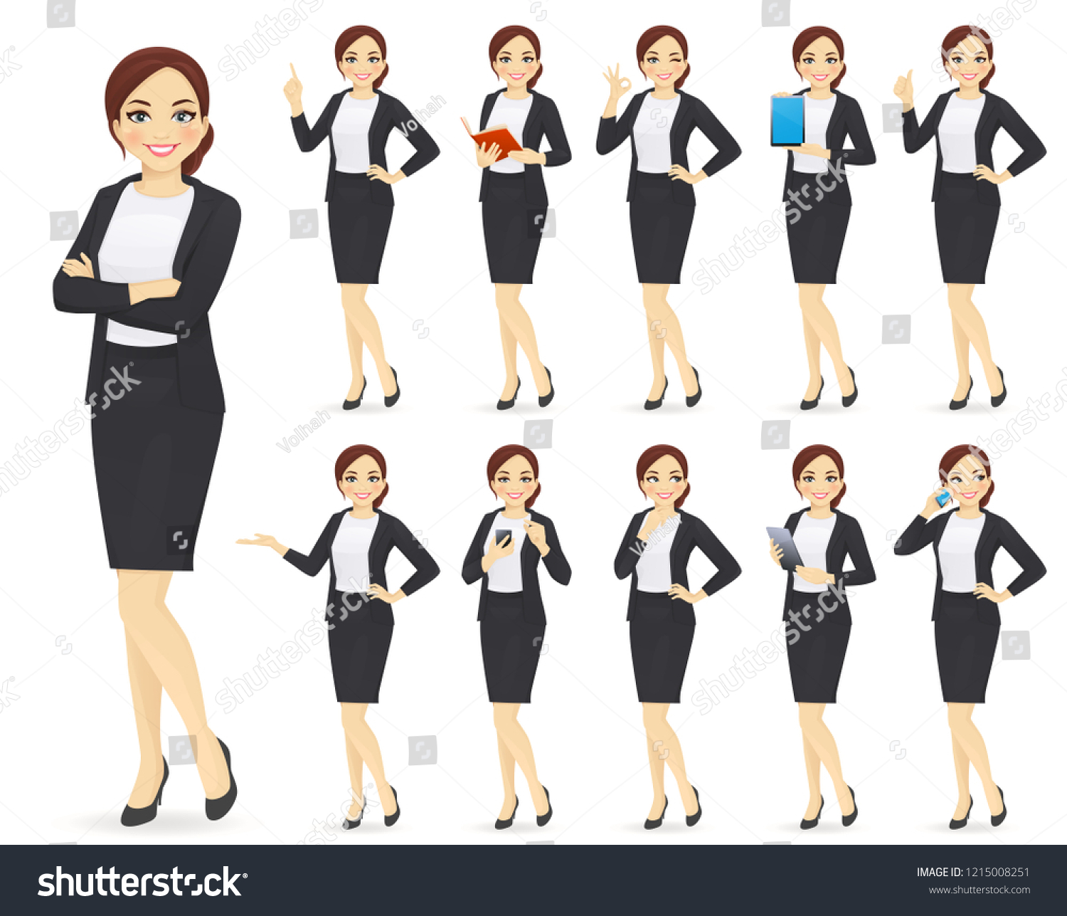 Businesswoman Character Different Poses Set Vector Stock Vector ...