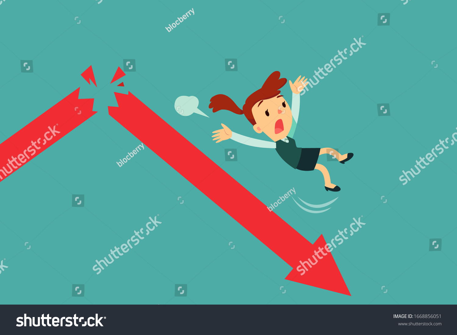 SVG of Businesswoman falling from broken arrow graph. Economic crisis business concept. svg