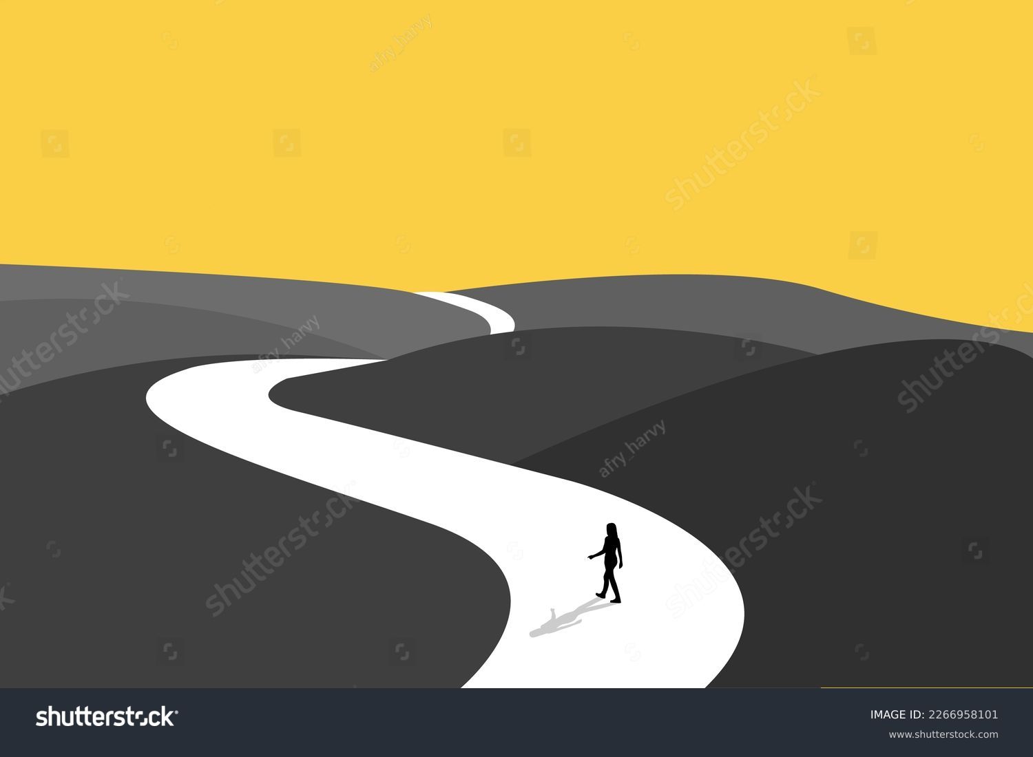 SVG of Businesswoman follow a path for business opportunities. visionary leadership different business routes. Symbol of ambition, motivation and long road ahead svg