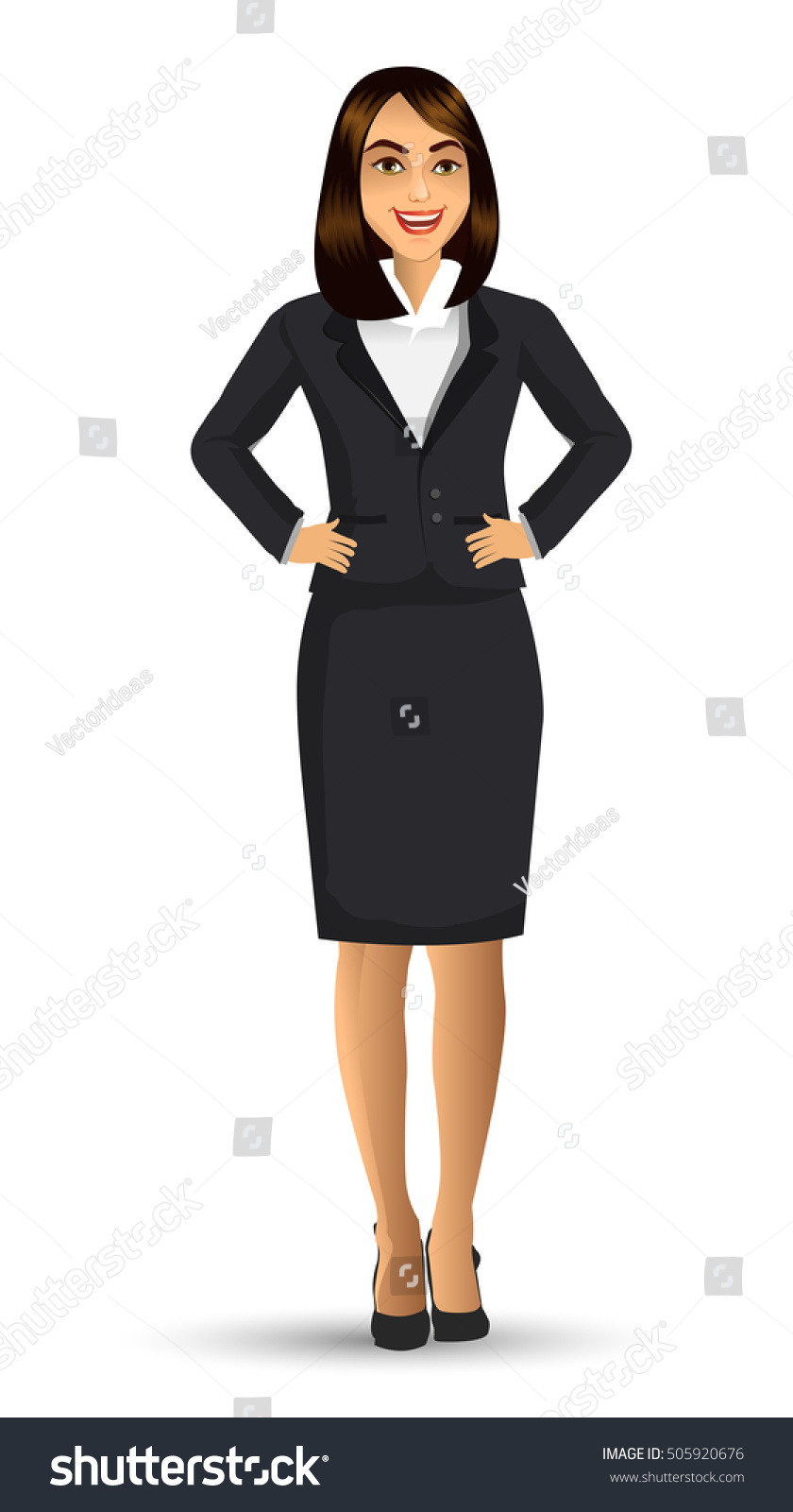 Businesswoman Black Suits Standing Position Presentation Stock Vector ...