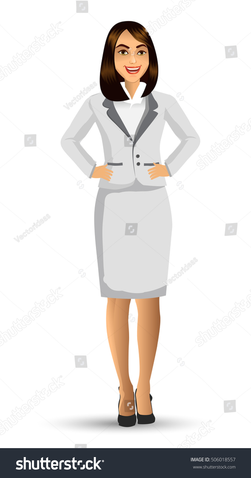 Businesswoman Wearing White Suits Standing Position Stock Vector ...