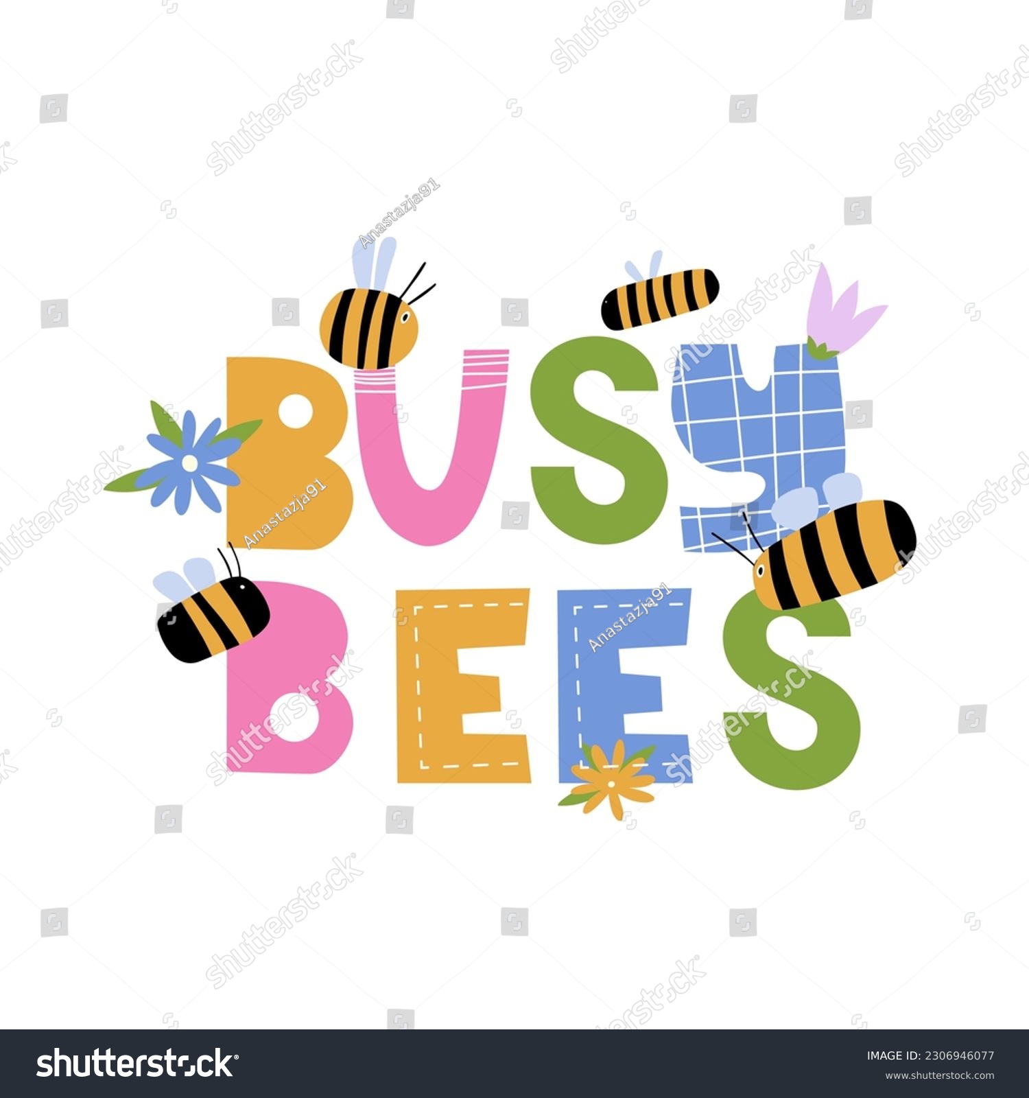 SVG of Busu bees lettering with floral elements and bee svg