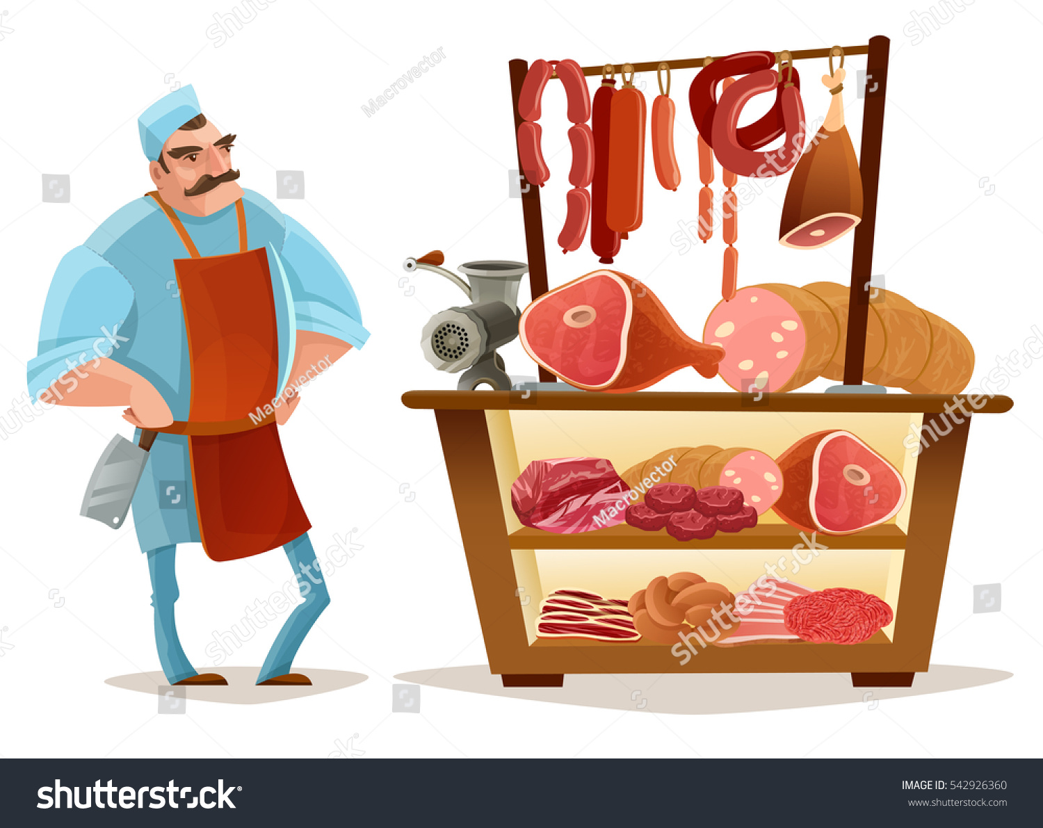 Butcher Meat Market Cartoon Concept Sausages Stock Vector 542926360 ...