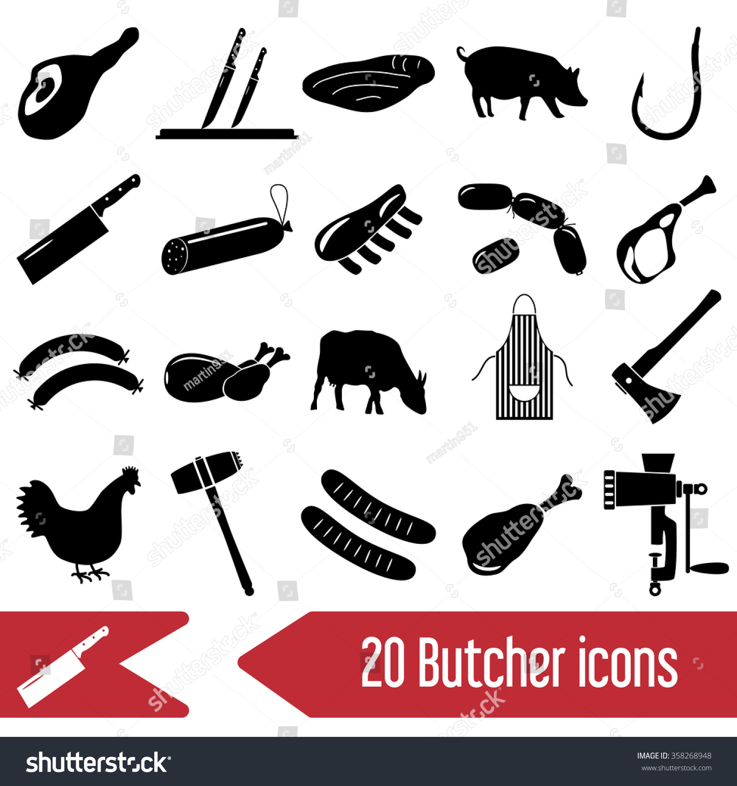 SVG of butcher and meat shop black icons set eps10 svg